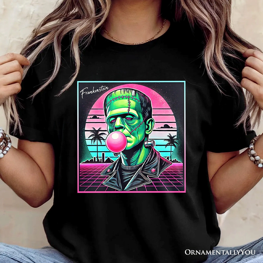 OrnamentallyYou Unisex Vaperwave Frankenstein Neon Horror Halloween T-Shirt