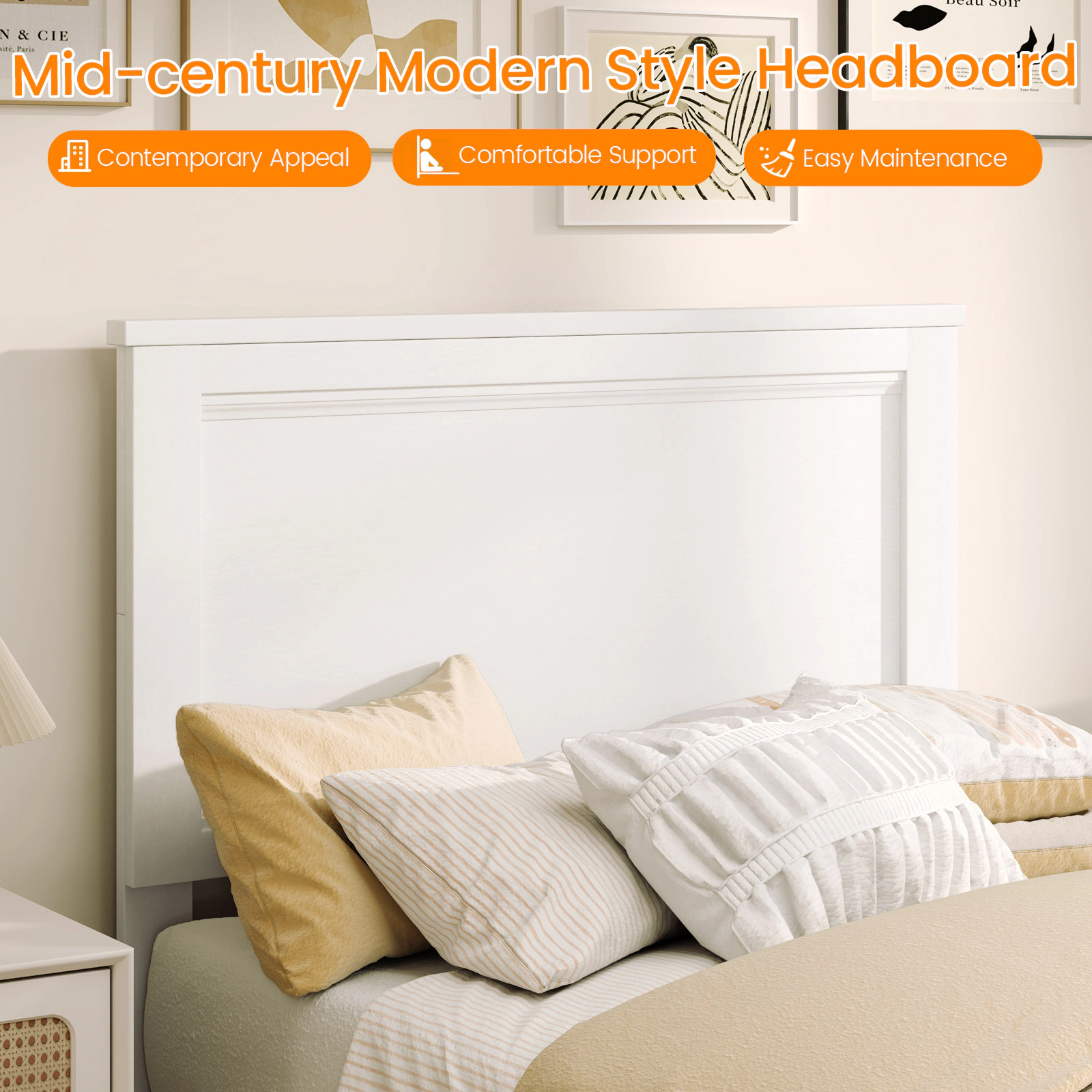 SUGIFT White Panel Headboard and 12 Slat Support Twin Size Wooden Bed Frame