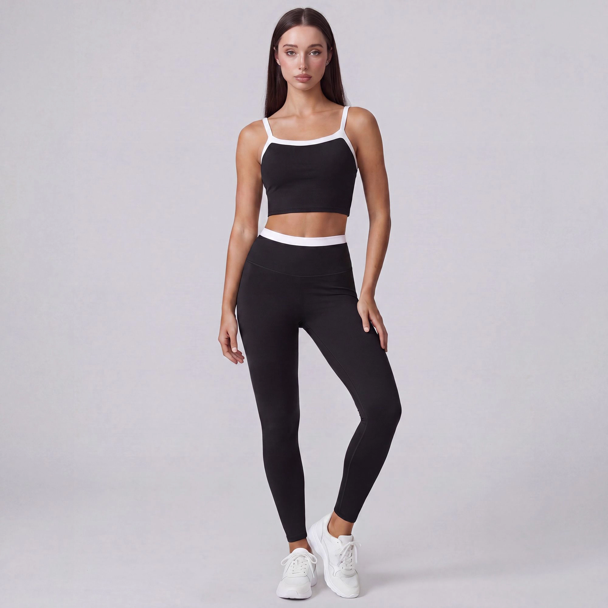 Anna-Kaci Women's High-Waist Contrast Waistband Full-Length Active Leggings
