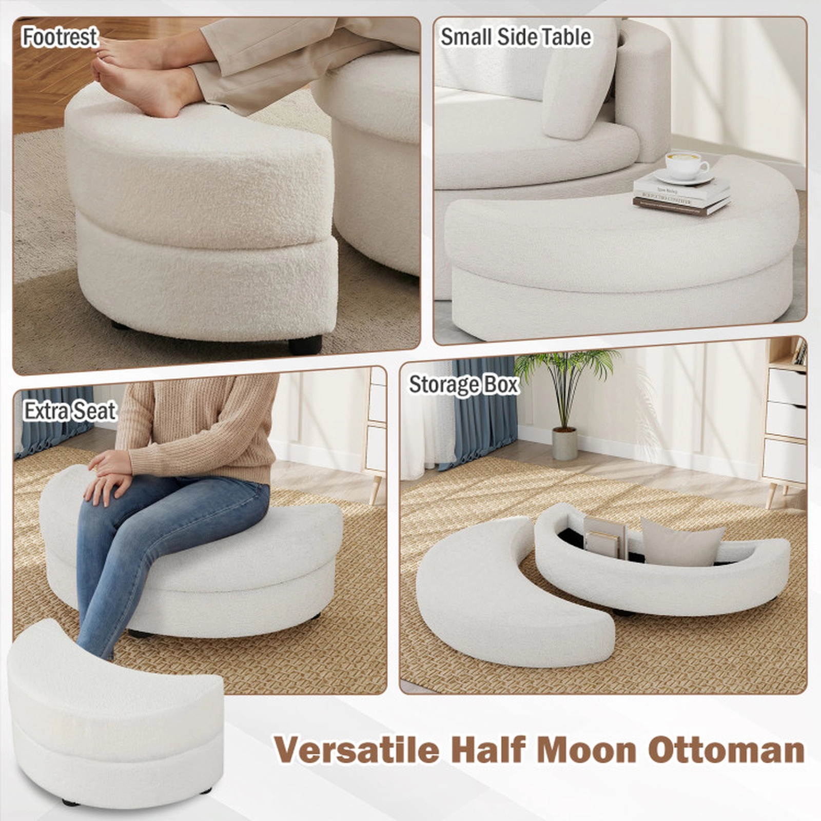 SUGIFT 360-Degree Swivel Storage Sherpa Accent Chair and Ottoman 35.5-in x 34.5-in x 32.5-in 440-lb Capacity White