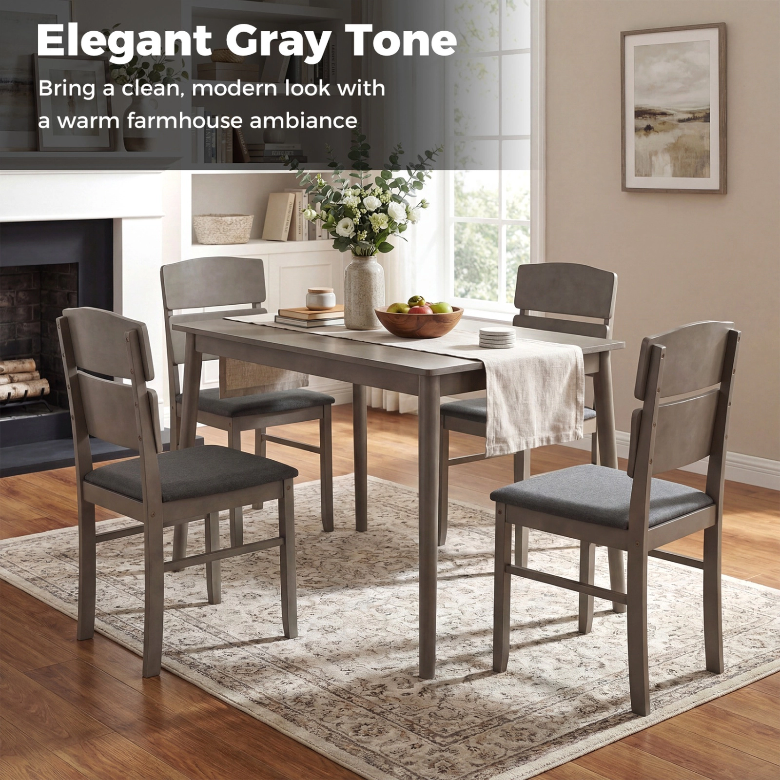 SUGIFT 4 Upholstered High Curved Back Chairs for People 5-Piece Dining Table Set