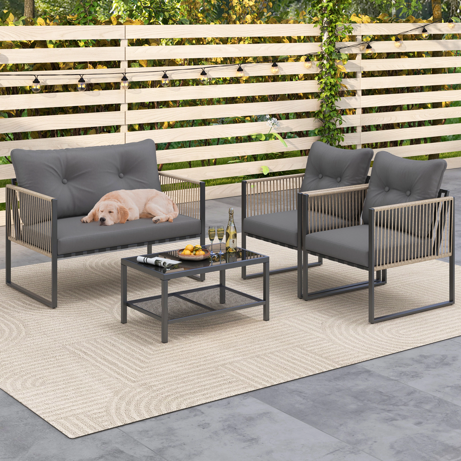 SUGIFT Outdoor Conversation Sofa Set with Cushions 400-lb Chair 665-lb Loveseat Gray