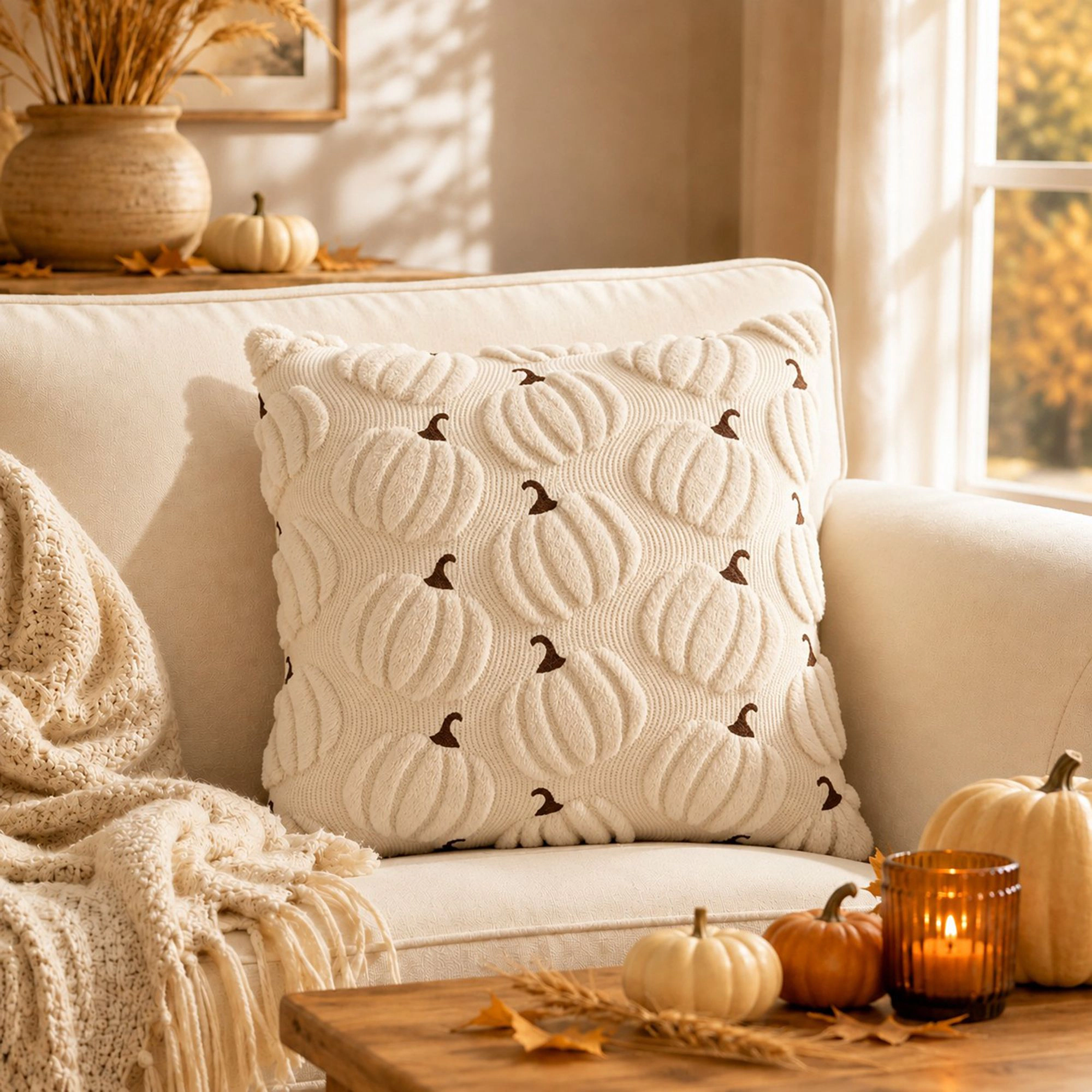 Alilang Fall Thanksgiving Tufted Pumpkin Pattern Decorative Throw Pillow Cover
