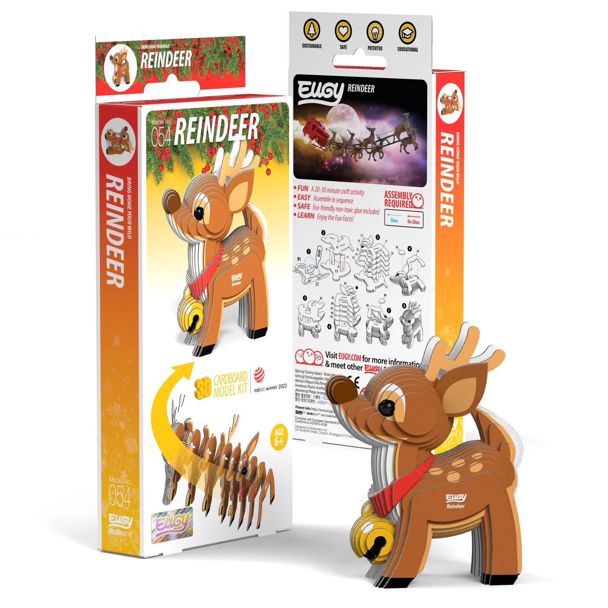 EUGY Reindeer 3D Puzzle - contains 22 puzzle pieces