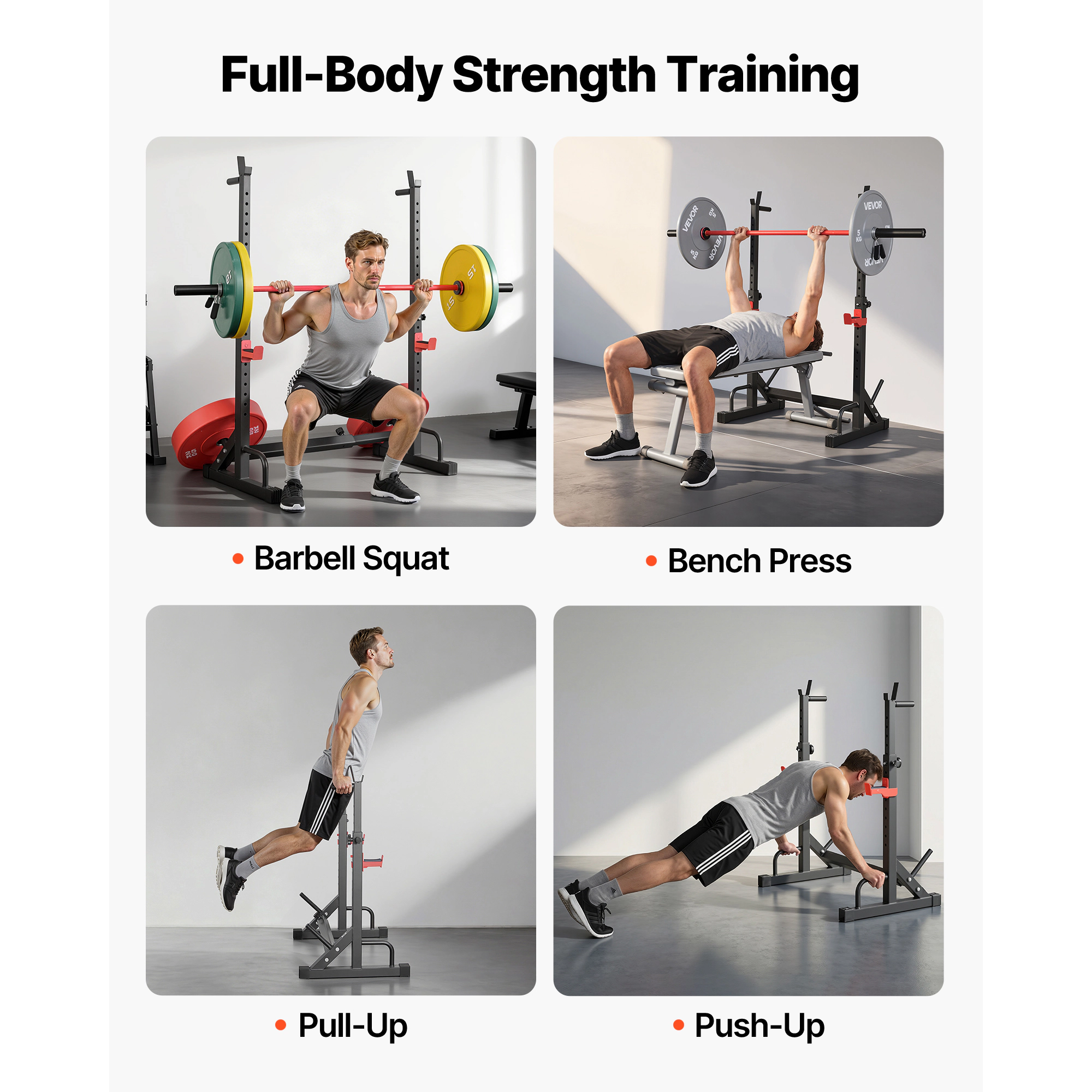 HONGGE Compact Power Cage Squat Rack, 550 lbs Capacity, Adjustable Height & Width for Home Gym Bench Press & Squats