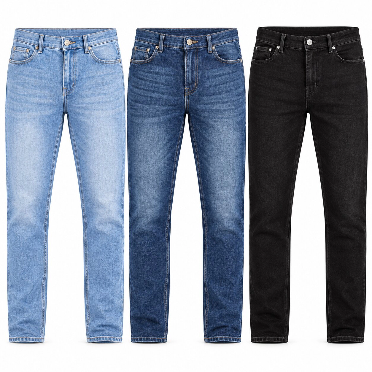 BenBen Men's Medium Stretch Slim Fit Denim Jeans, 3-Pack (Black, Blue, Navy)