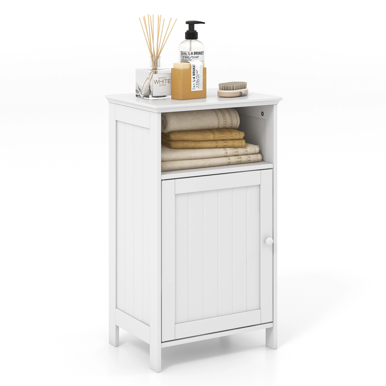 SUGIFT Freestanding MDF Bathroom Floor Storage Cabinet with Adjustable Shelf 27.5-in Tall WhiteGray