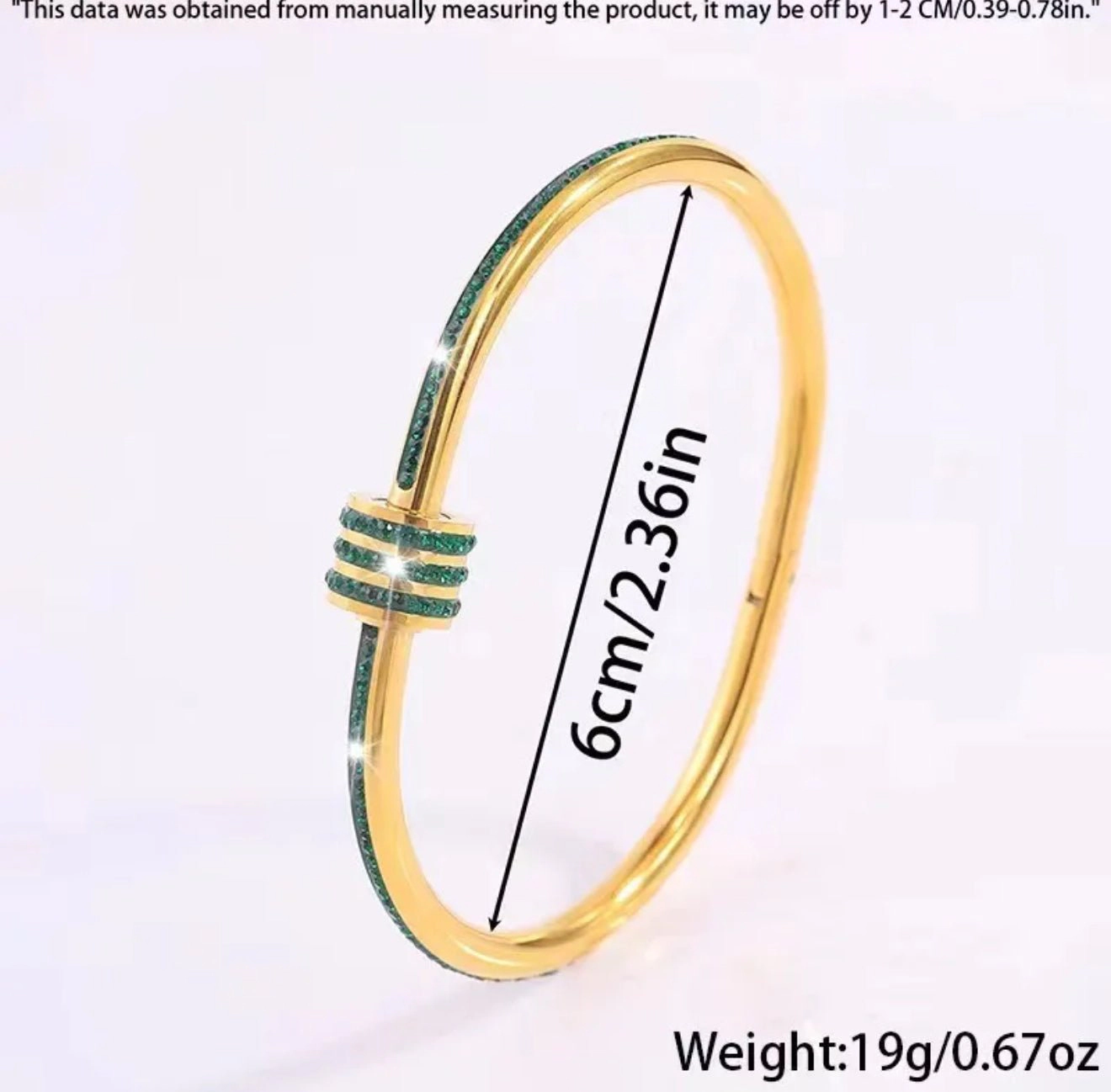 DressAtR Women's Green Zircon Gold Tone Bangle Bracelet
