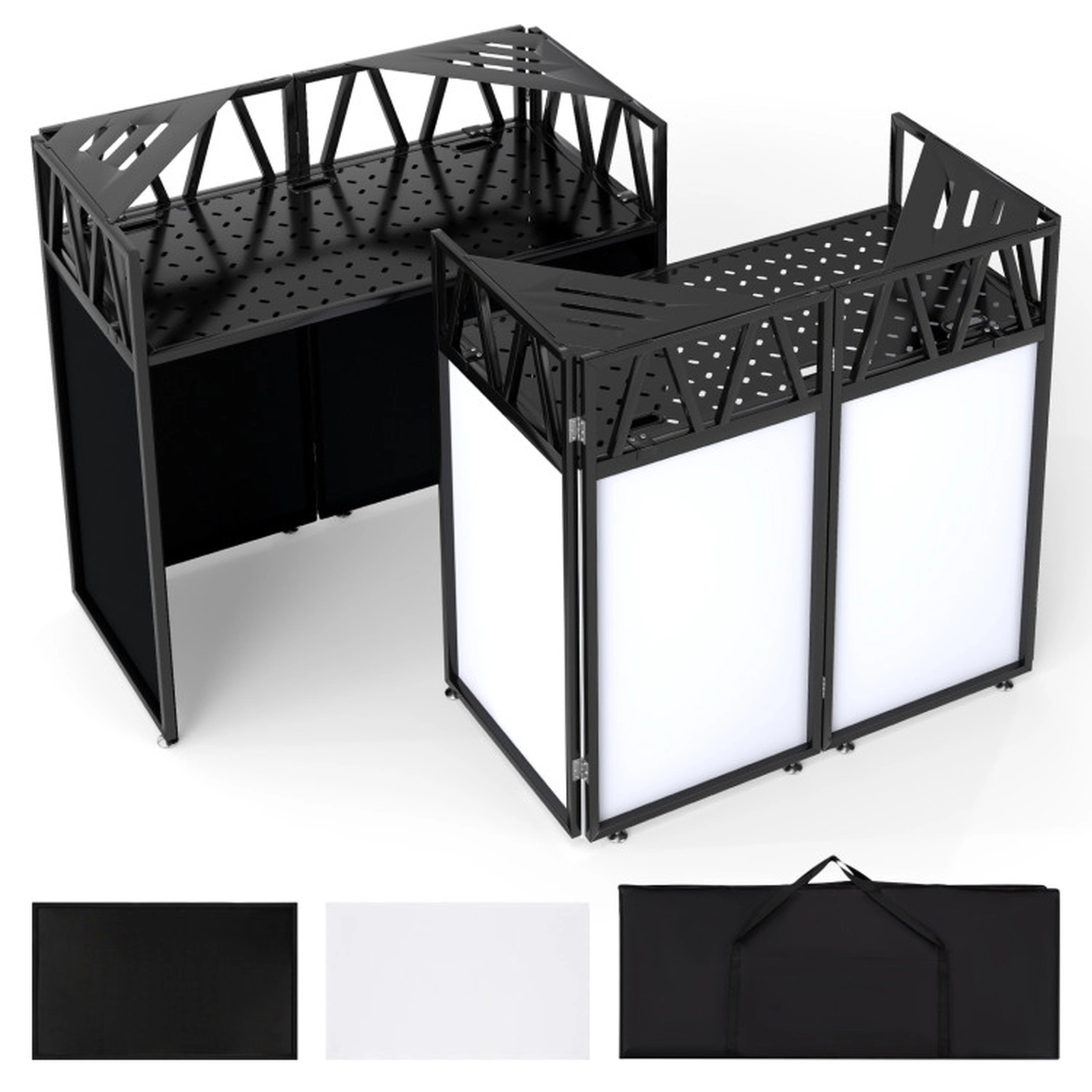 SUGIFT Foldable Portable DJ Booth Easel with Scrims and Carrying Bag 110-lb Tabletop Capacity Black