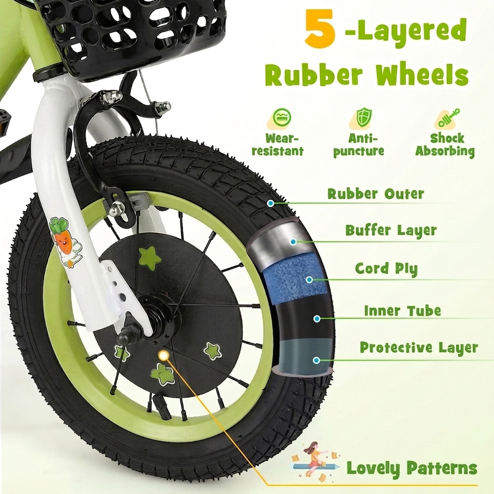 SUGIFT Adjustable 12-In Kids Bicycle with Hand Brake and Detachable Training Wheels 110-lb Capacity Ages 3-4 Green