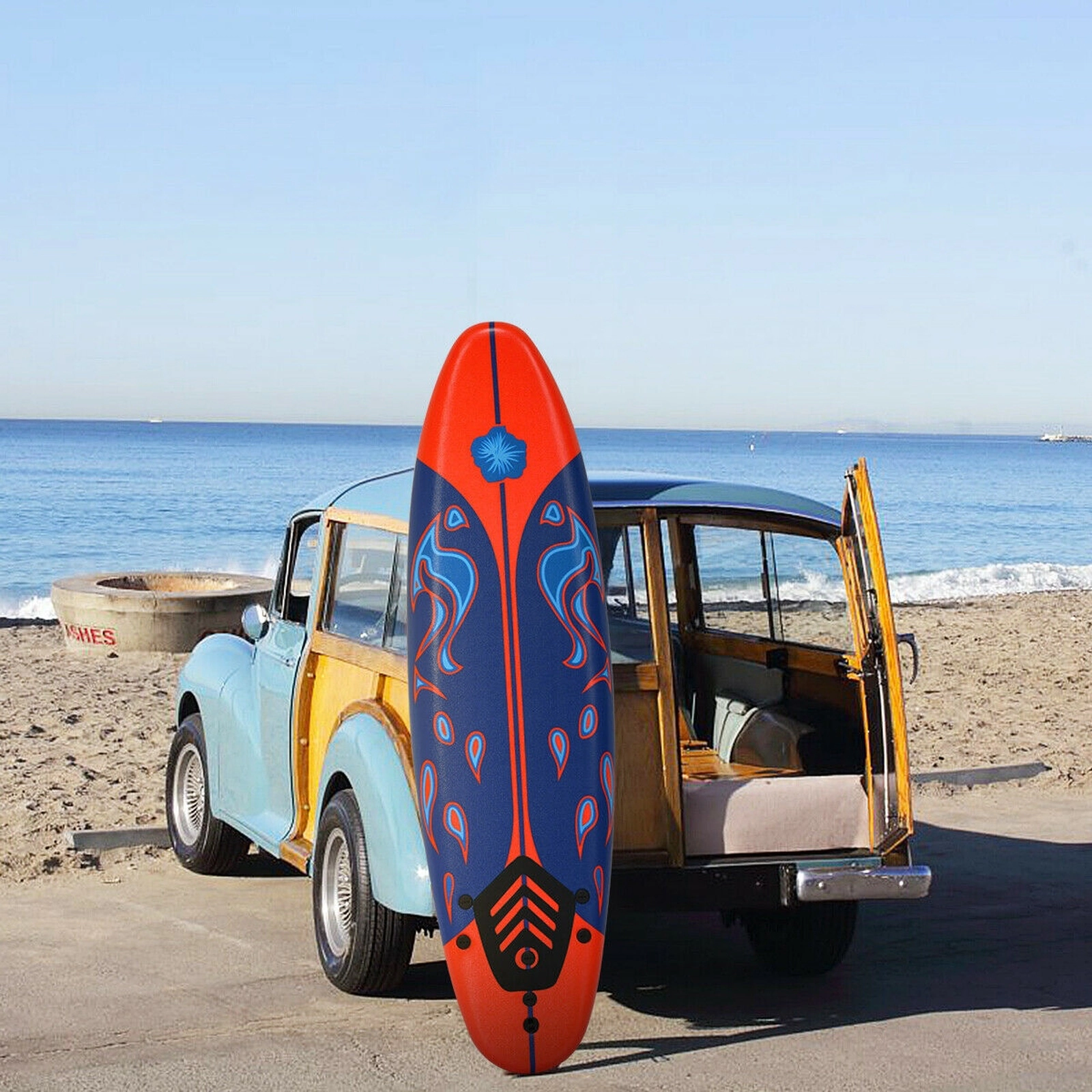 SUGIFT 6-ft 200-lb Capacity Slick Bottom Soft Top Foam Surfboard with 3 Detachable Fins Leash and Traction Pad