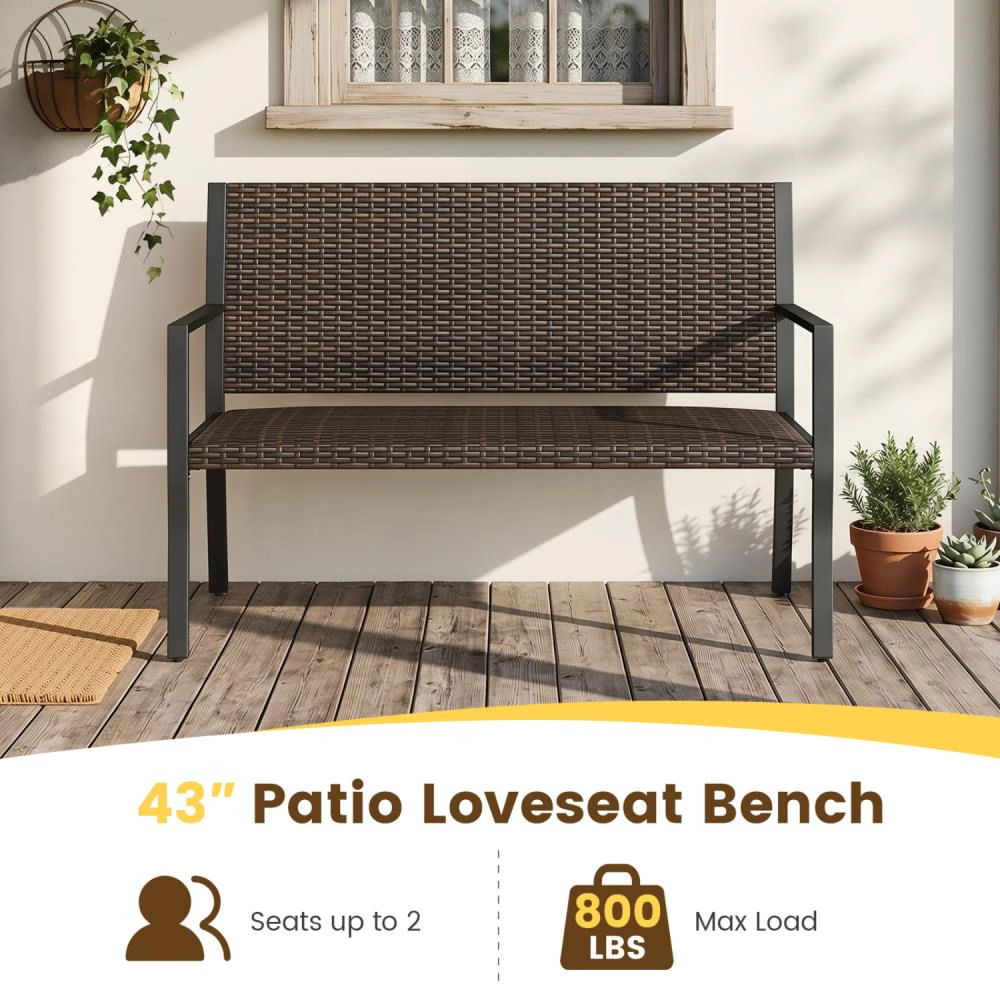 Hivvago Patio Sun-Proof Rattan Loveseat With Soft Sponge Seat