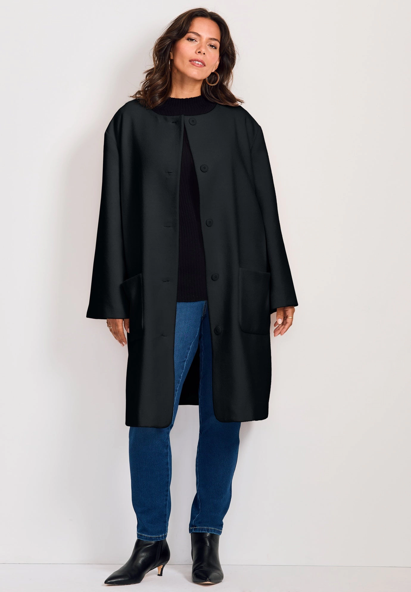 Avenue Women's Plus Detachable Fringe Scarf Coat