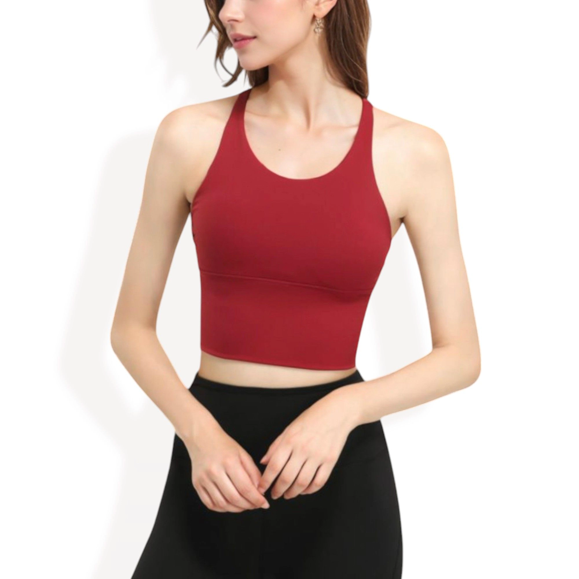 Anna-Kaci Women's Racerback Longline Sports Bra with Built-In Support