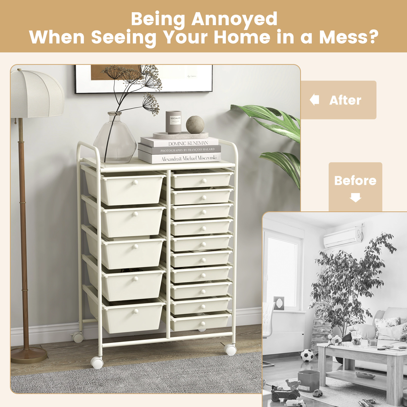 Hivvago Rolling Drawer Cart for Home and Office Storage