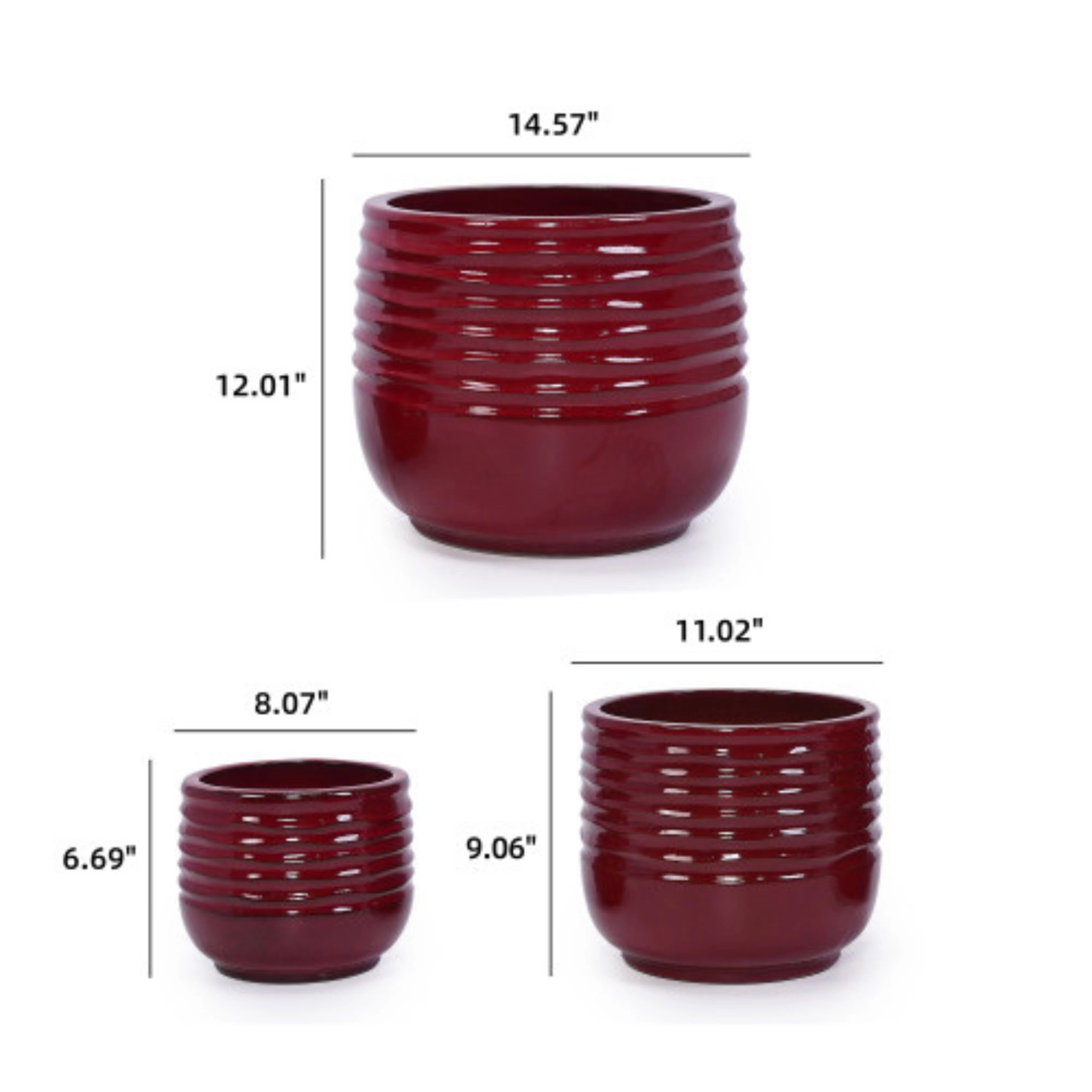 WOW PIONEER Round Ceramic Planter Pot Durable Garden Container for Flowers Herbs Succulents and Shrubs Indoor Outdoor