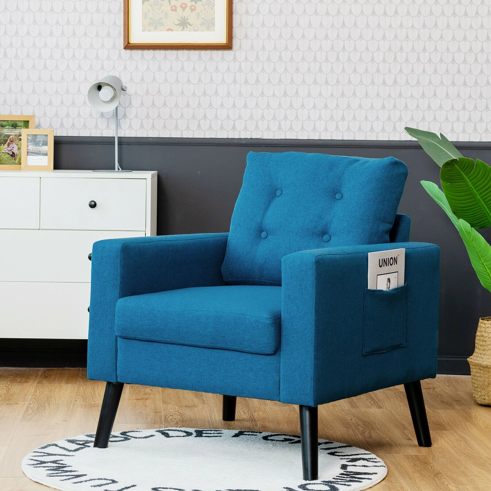 SlickBlue Unisex Linen Upholstered Accent Chair With Cushioned Seat