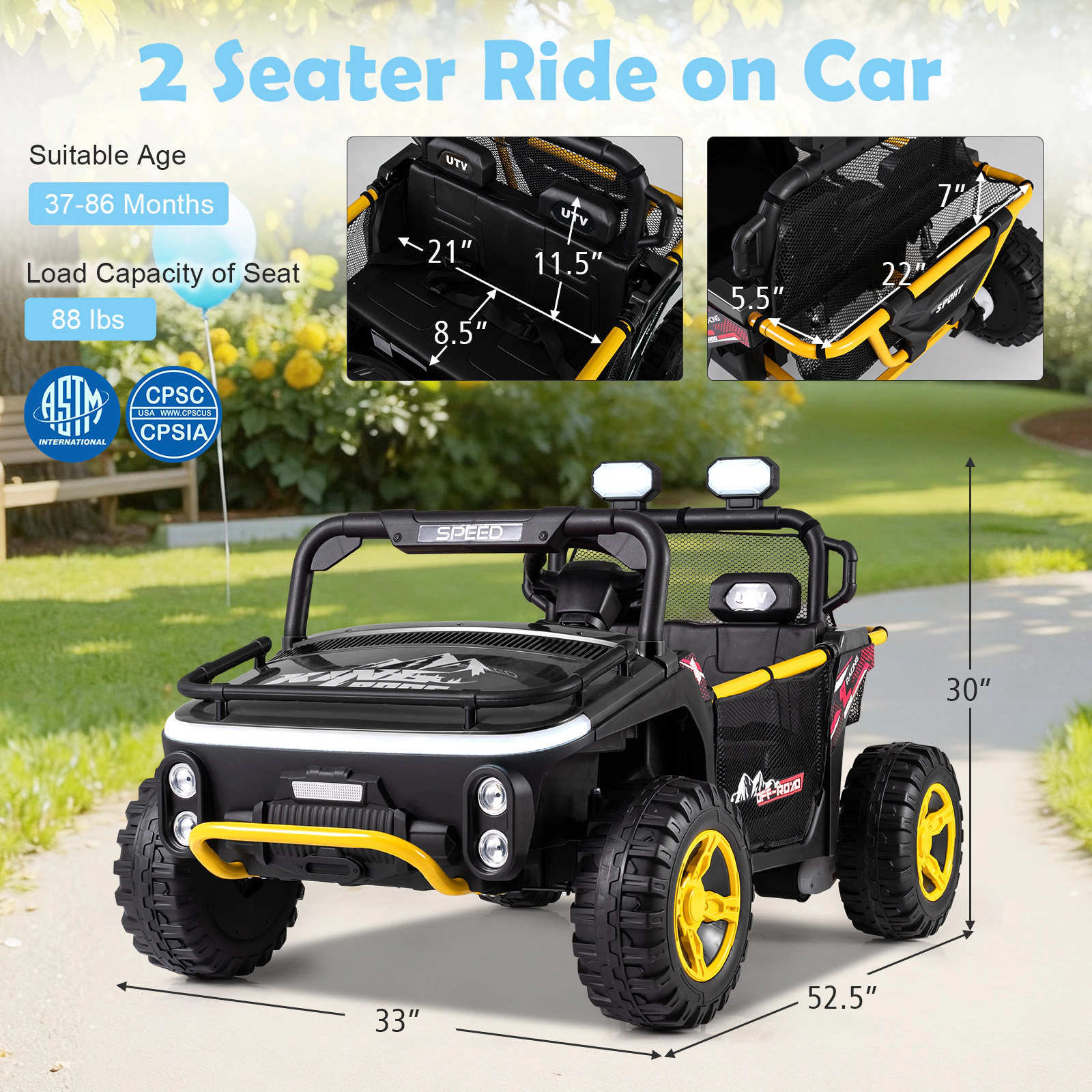 LJG 24V Ride on Toy for Kids 2 Seater Truck Car with Horn Music Story