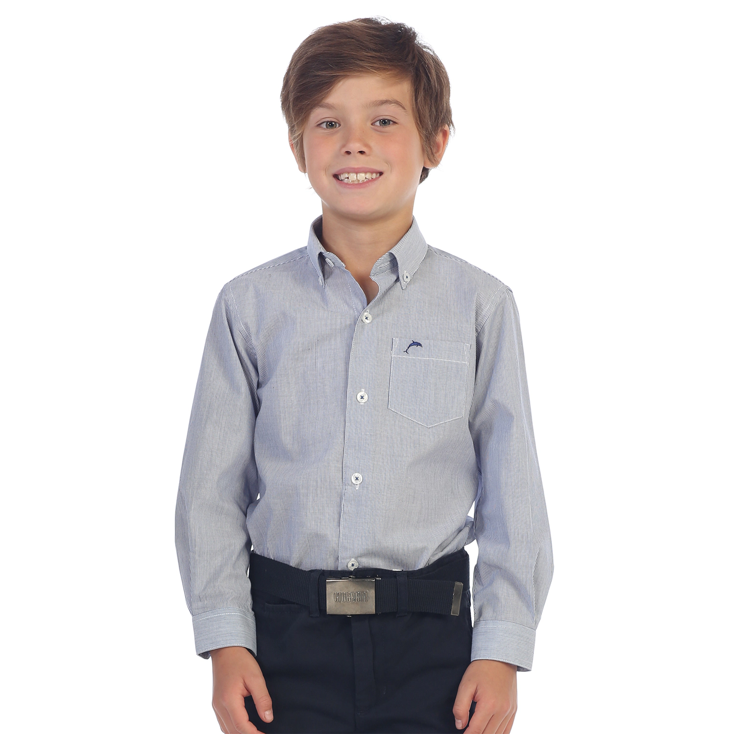 Gioberti Boy's Long Sleeve Pinstripe Dress Shirt