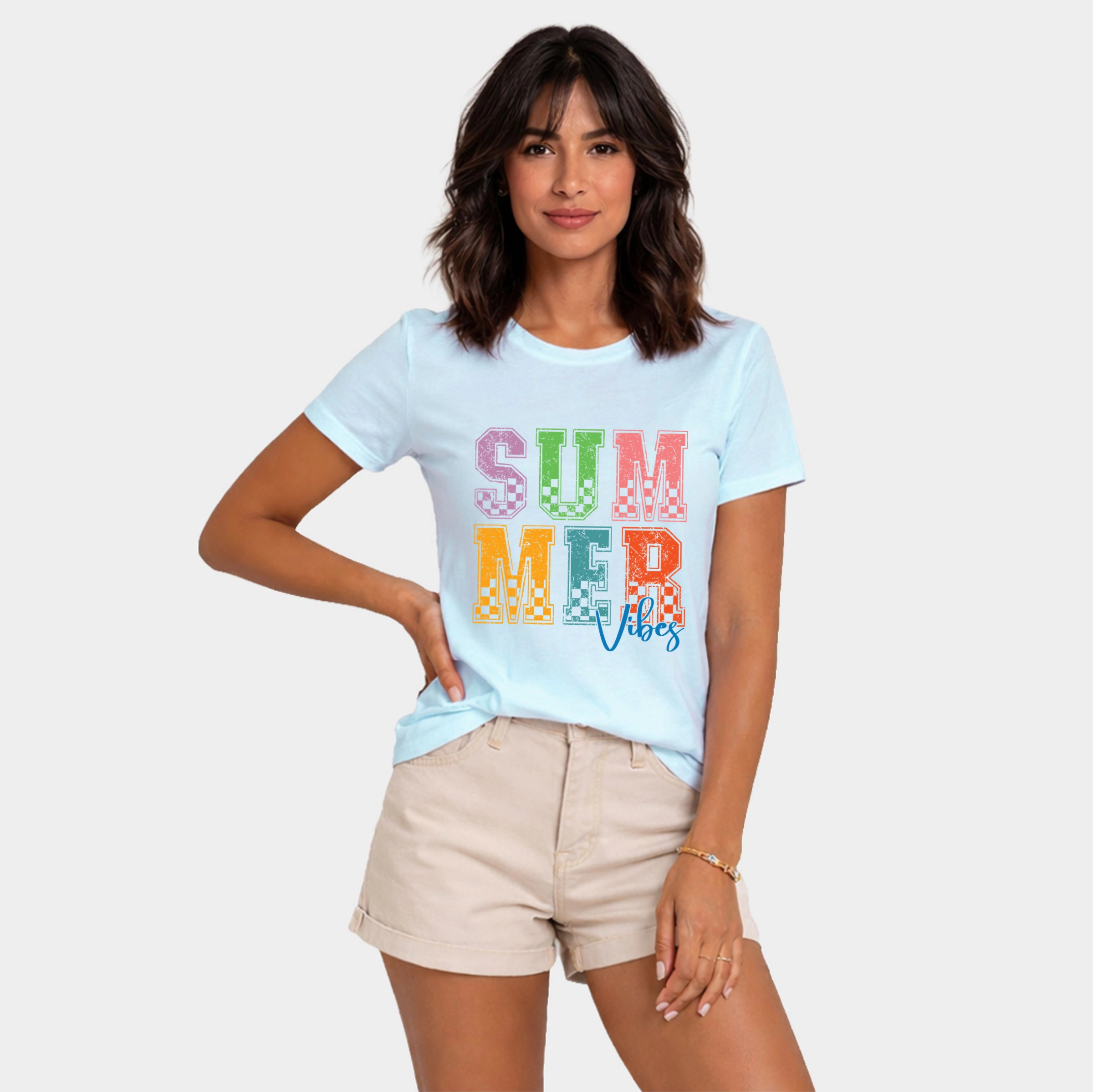 Simply Sage Market - Summer Vibes Checkered Women's Short Sleeve Graphic T-Shirt