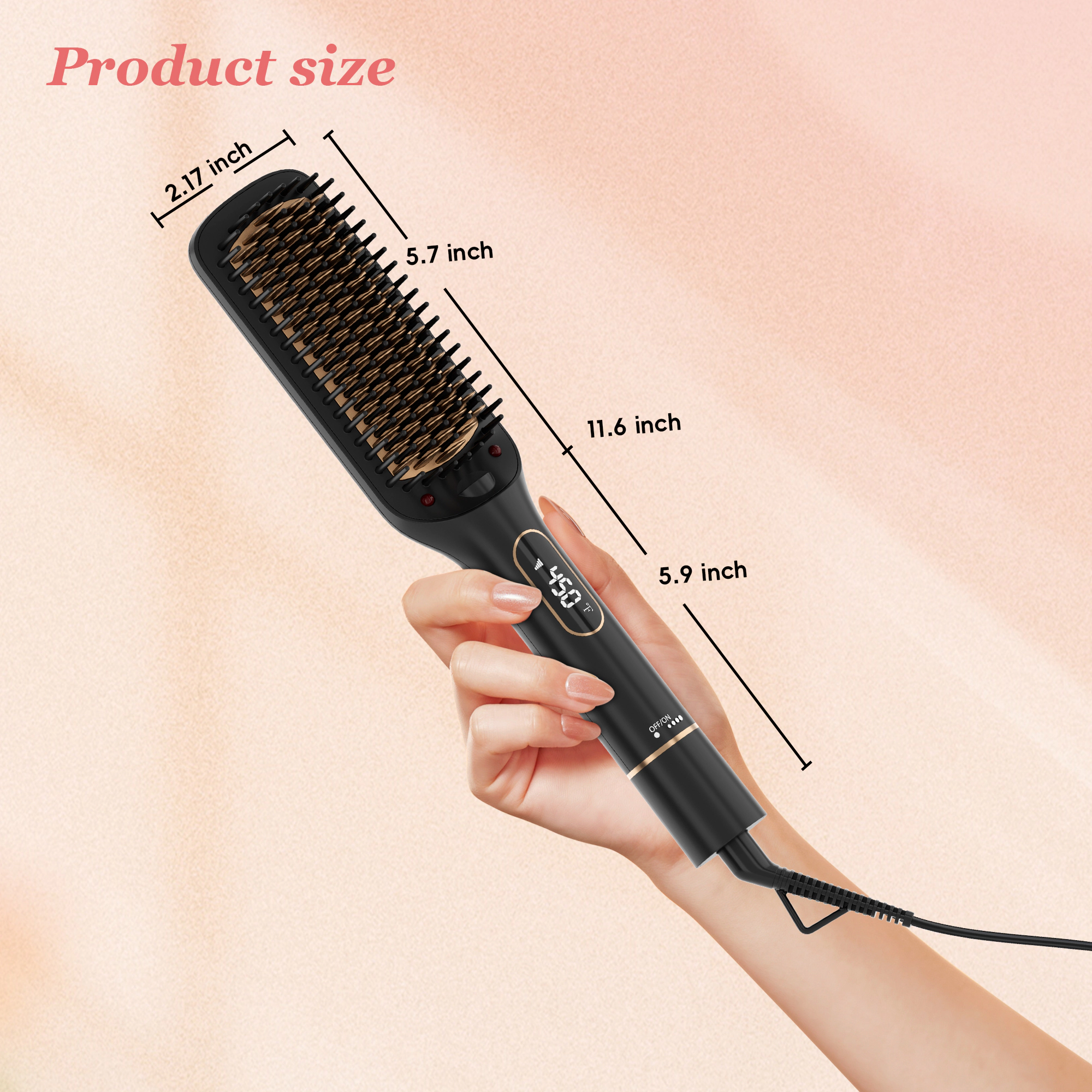 NICEBAY Hair Straightener Brush, 6 Temp Settings, Hair Straightening Brush, Auto-Off, LED Display