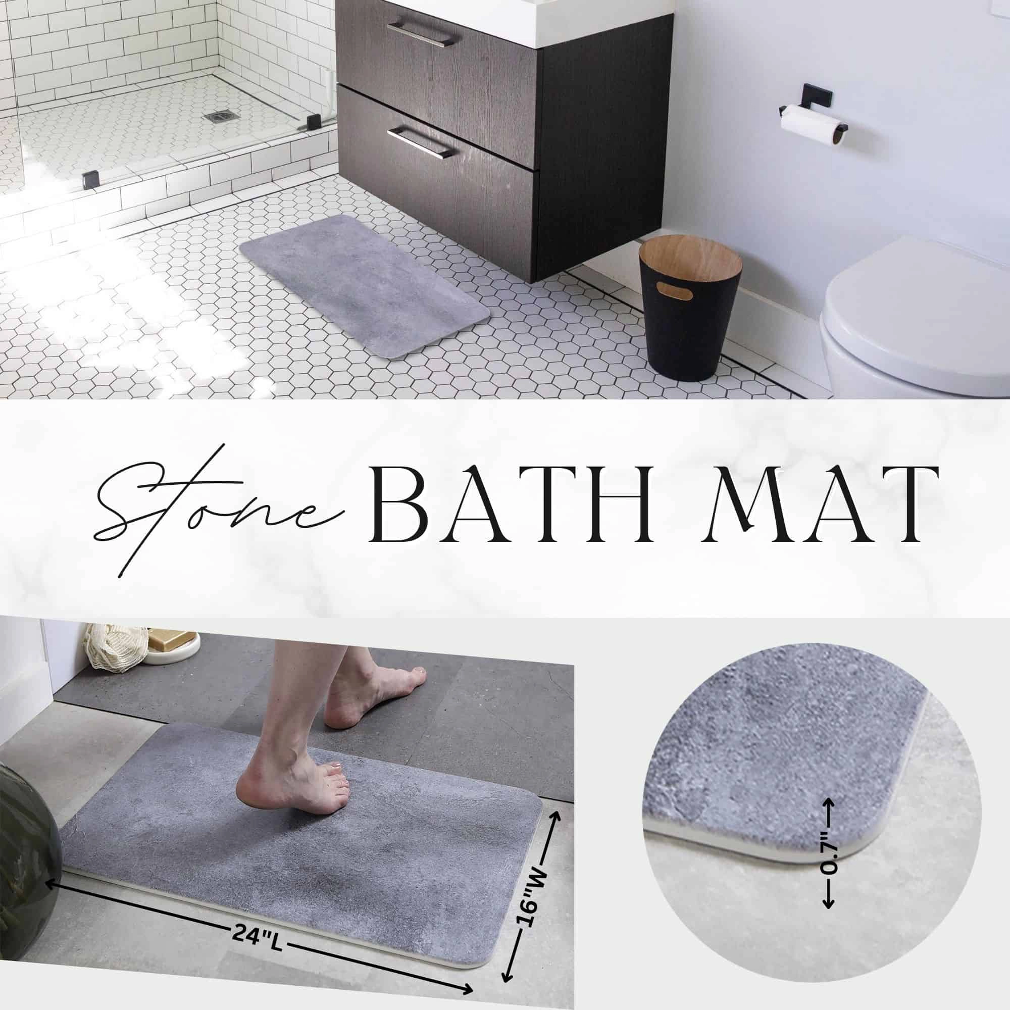 Evideco French Home Goods Diatomaceous Earth Bath Mat, Gray, 24 x 16