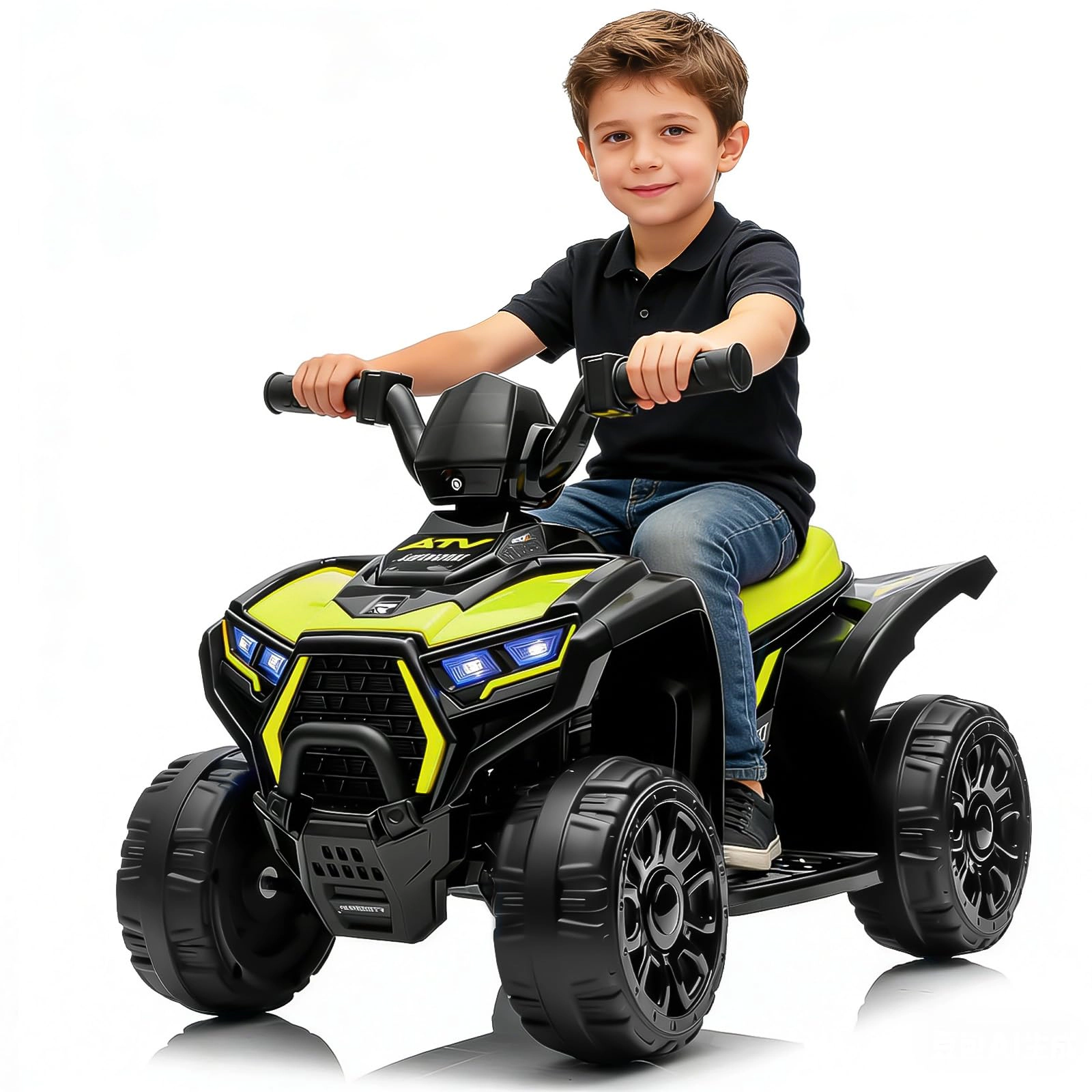 Enjyam 6V Kids Ride On ATV Quad with LED Lights & Music, 4-Wheeler Electric Toy for Toddlers Ages 3-6