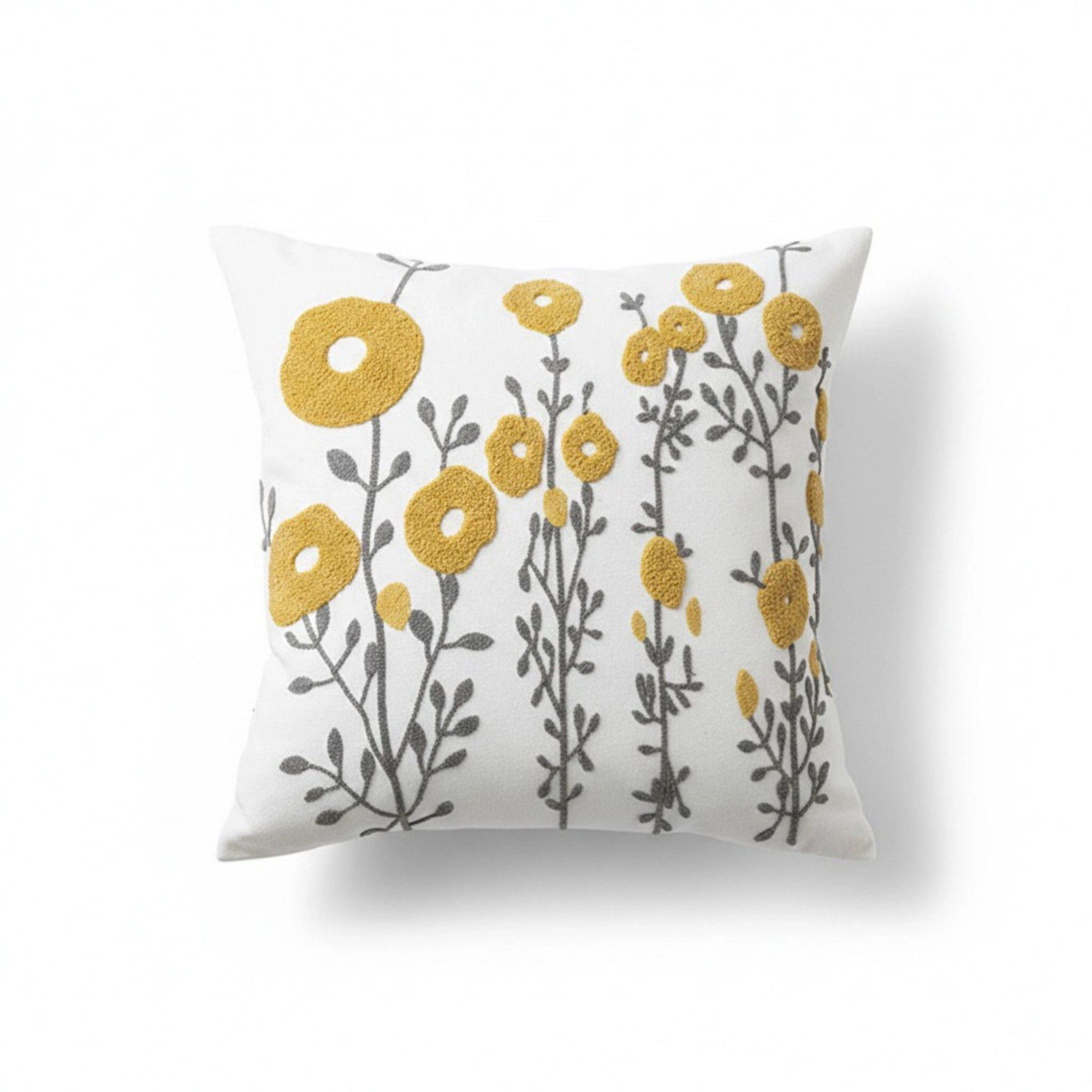 Alilang Unisex Decorative Embroidered Botanical Throw Pillow Cover Textured Fabric Square Cushion Single Pack