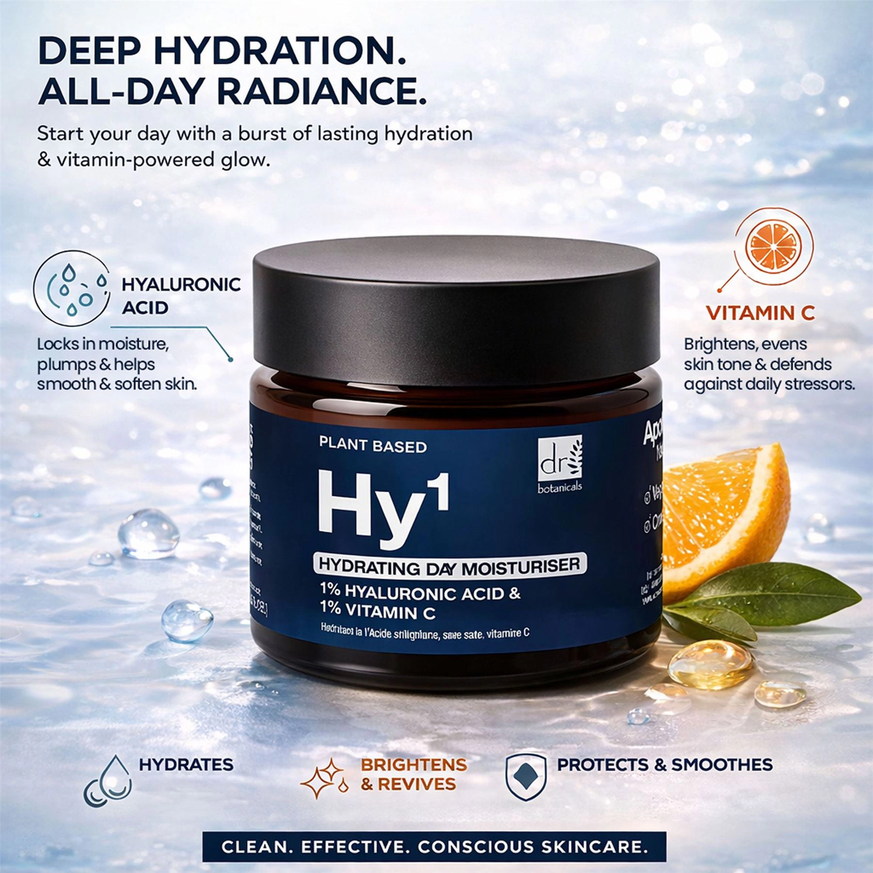 Dr Botanicals Hydrating Day Moisturiser 1% Hyaluronic Acid 1% Vitamin C 60ml