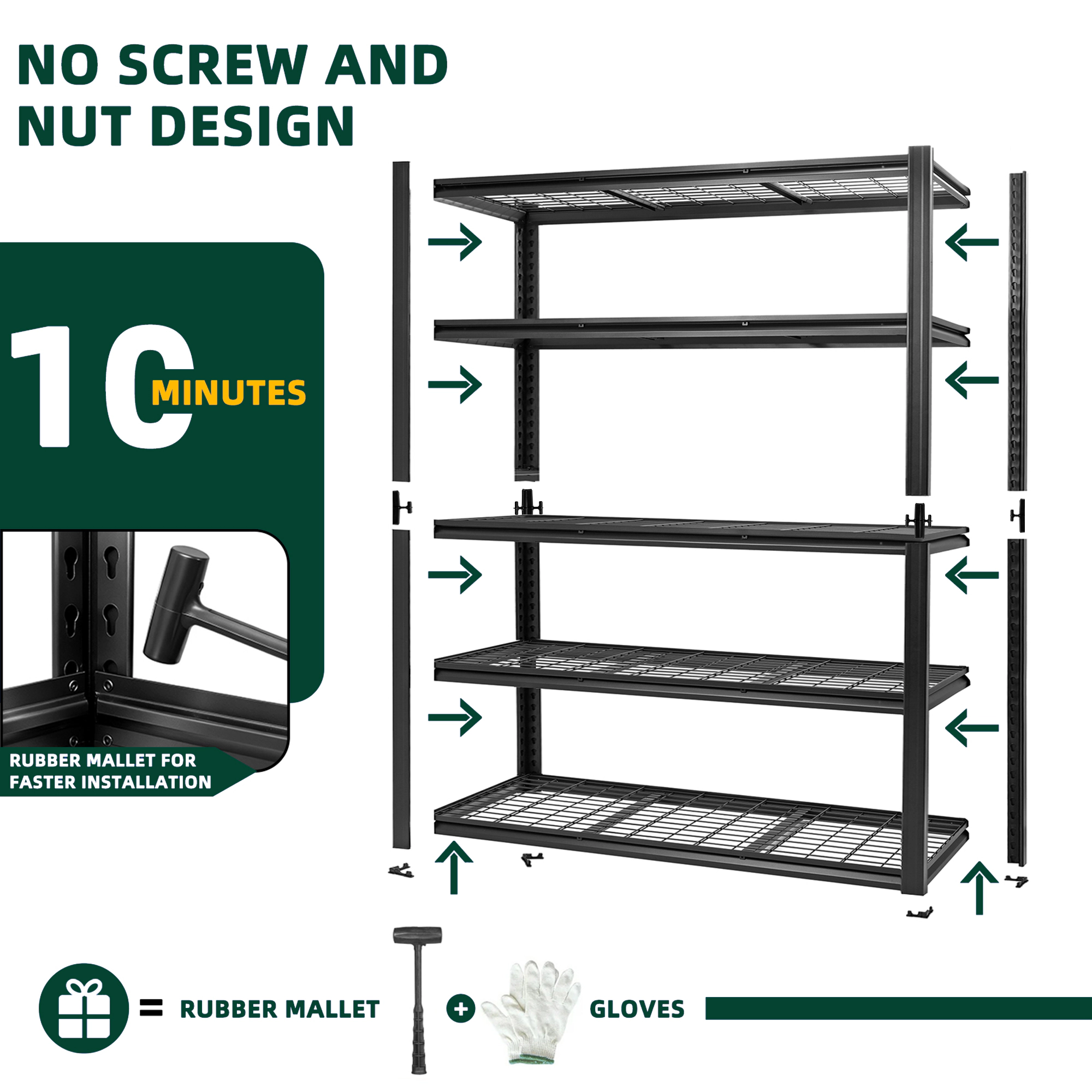 Flynama 5-Tier Freestanding Garage Shelving, Heavy Duty Steel, Adjustable