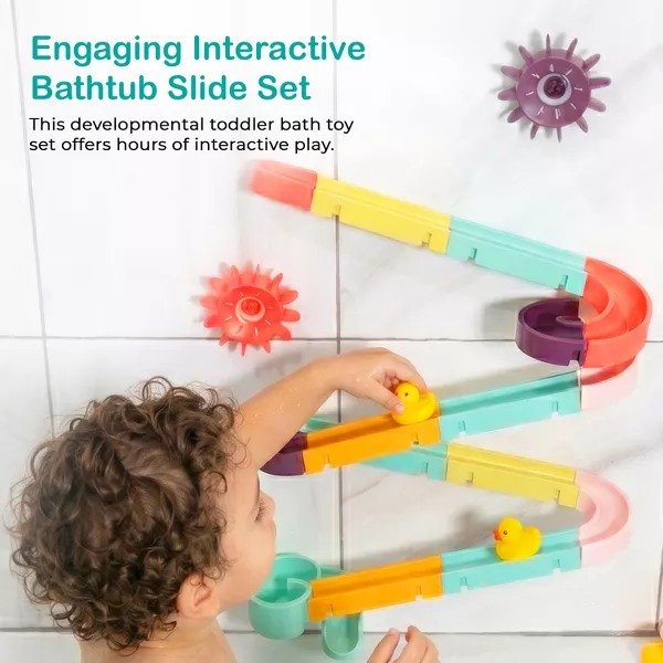 Sperric Interactive Bathtub Slide Set w/ Rubber Ducks & Ball - Toddler Bath Toys, Puzzle Slide Bath Toy for Kids