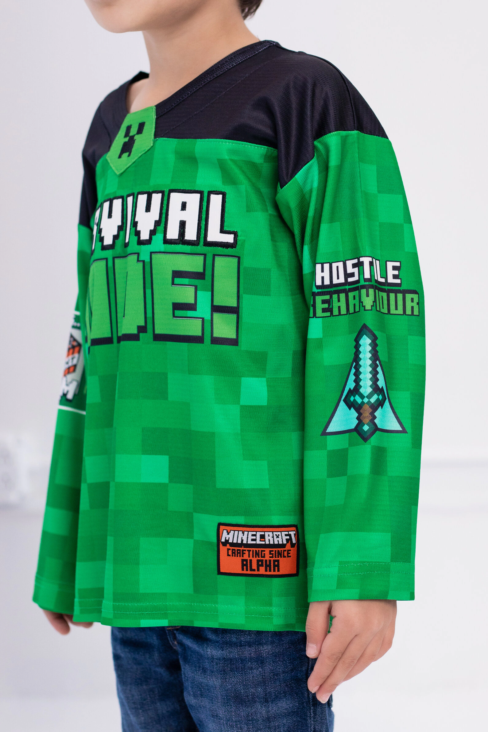 Minecraft Creeper Boys' Athletic Long Sleeve Tee