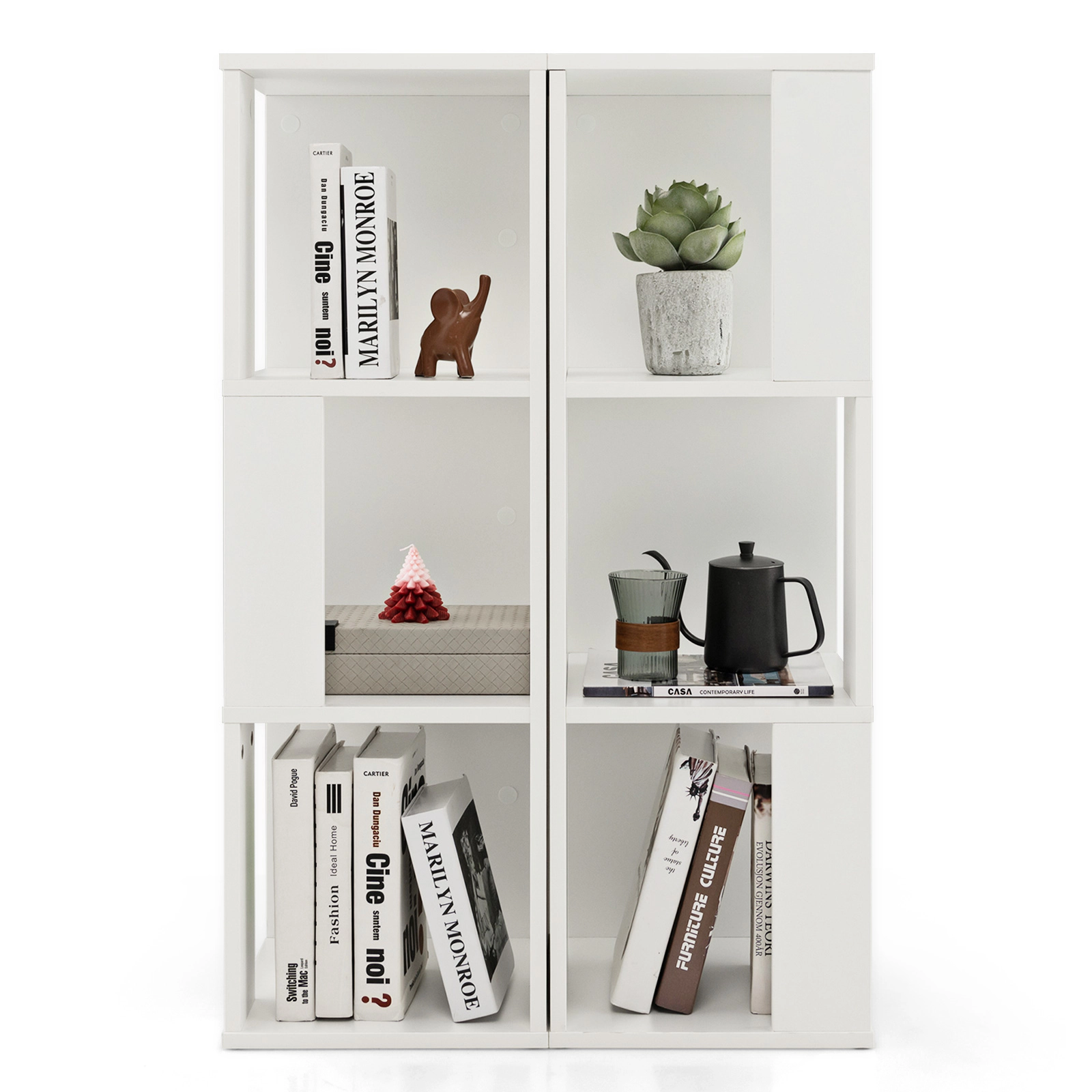 SUGIFT 3-Tier 6 Cube Freestanding Engineered Wood Bookcase 44-lb Top Capacity 22-lb Shelves 39.5-in Tall Set of 2 White