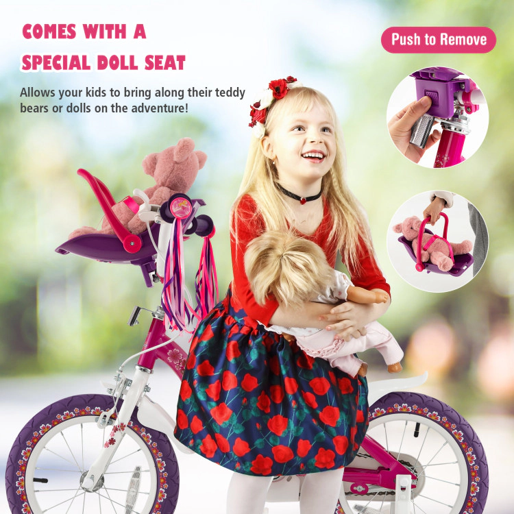 Hivvago Kids Bike with Doll Seat and Removable Training Wheels