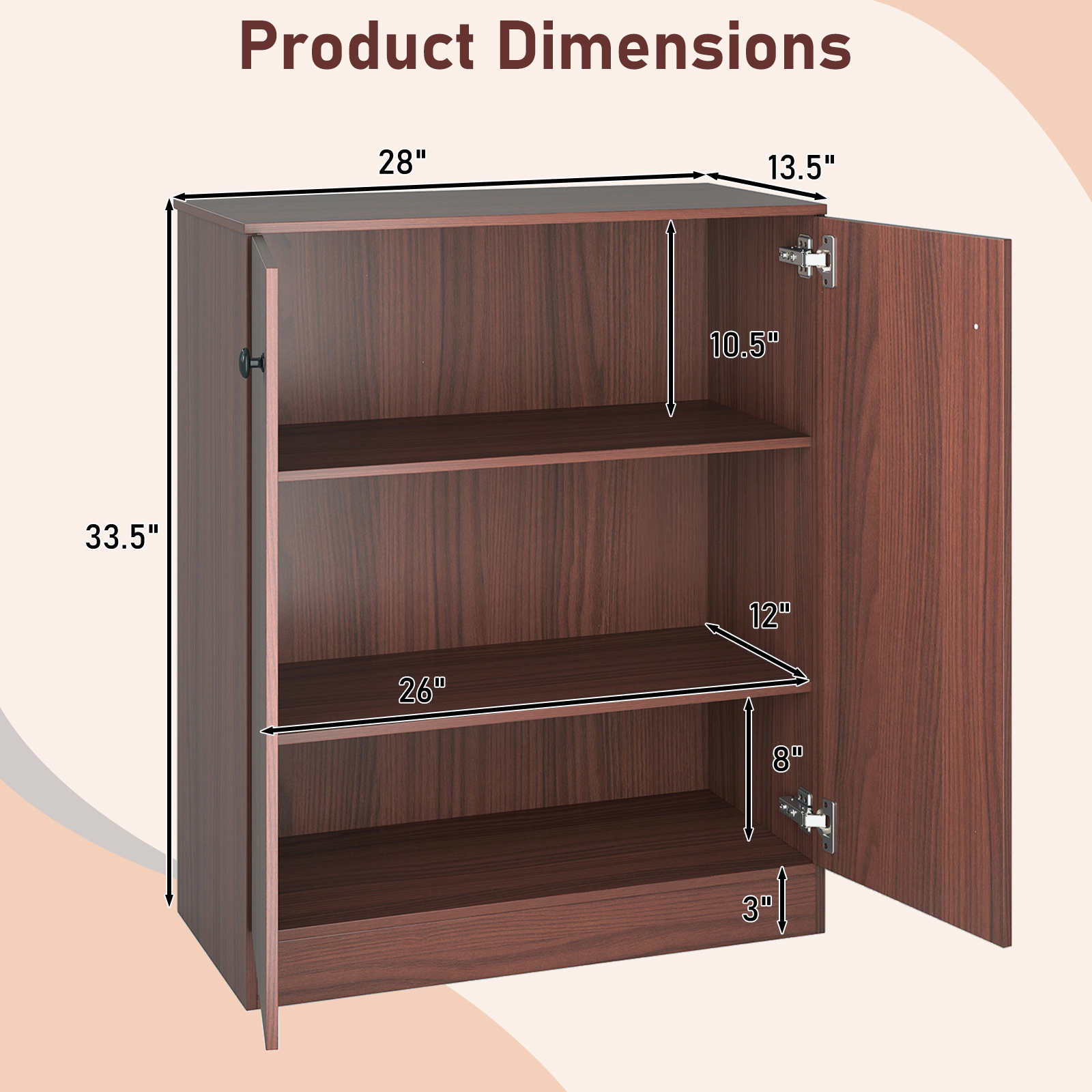 Slickblue Brown Accent Storage Cabinet with Adjustable Shelves for Kitchen Dining Room Home Office