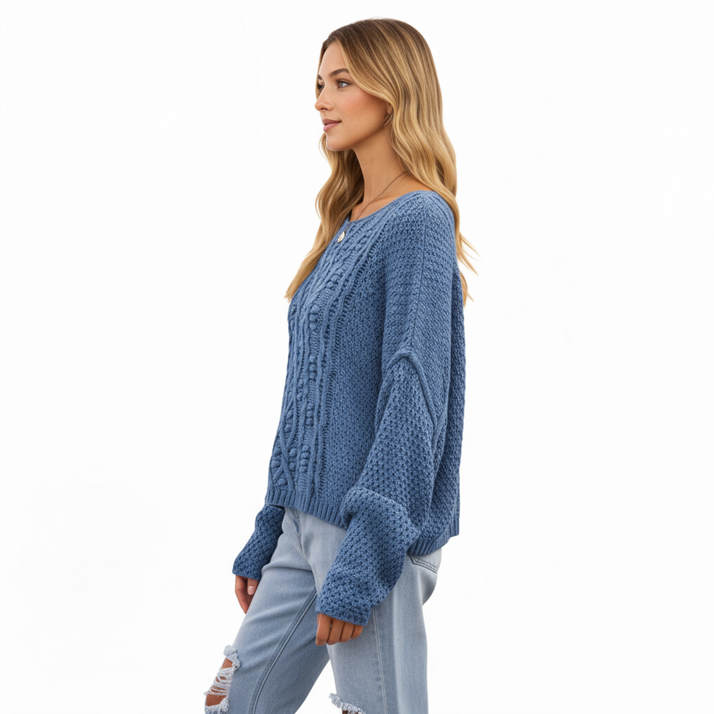 Anna-Kaci Women's Long Sleeve Cable Knit Pullover Sweater with Textured Pattern