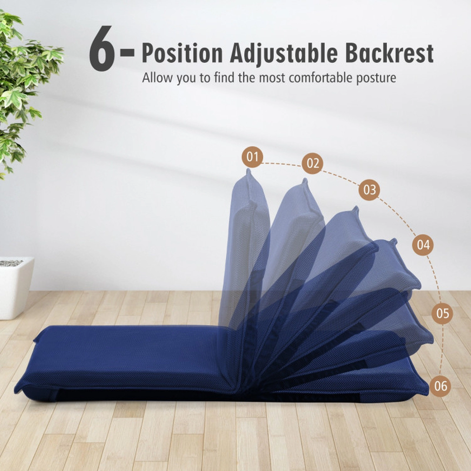 SUGIFT Adjustable 6-Position Folding Floor Chair 287-Lb Capacity Navy