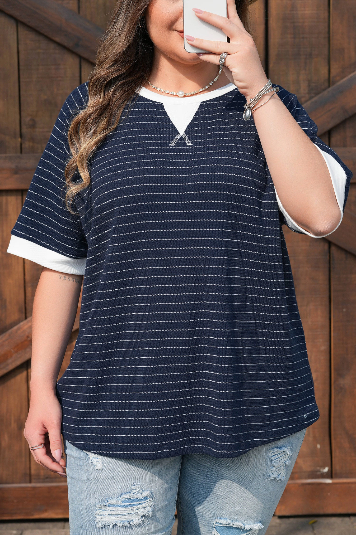 Threaded Pear Women's Melany Trim Ribbed T PLUS Shirt