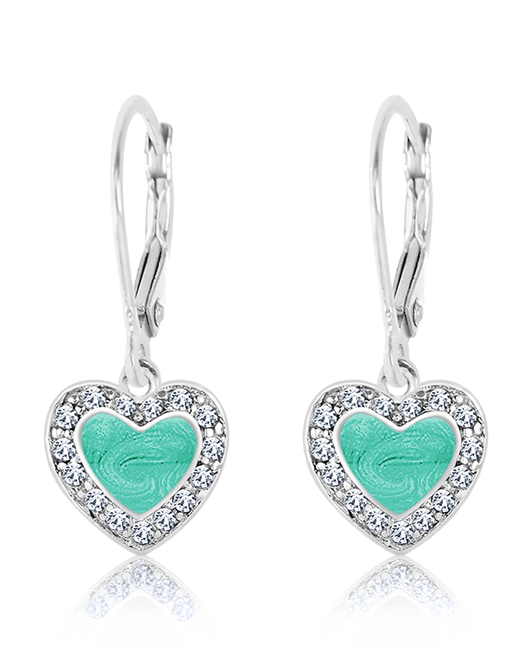 CHANTEUR Girls Heart Crystal Leverback Earrings - White Gold Palladium Plating