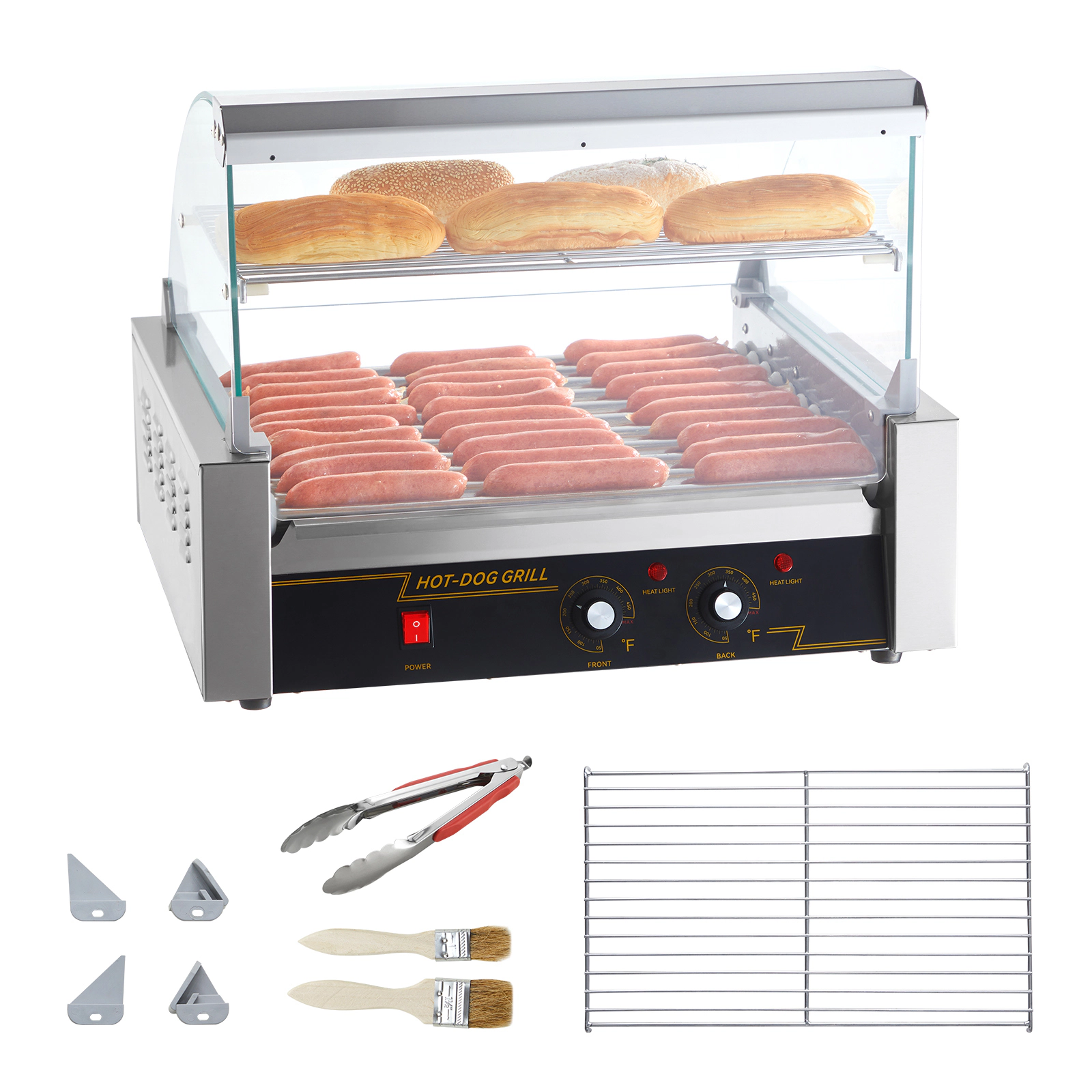 HONGGE Hot Dog Roller, Stainless Sausage Grill Cooker Machine with Dual Temp Control