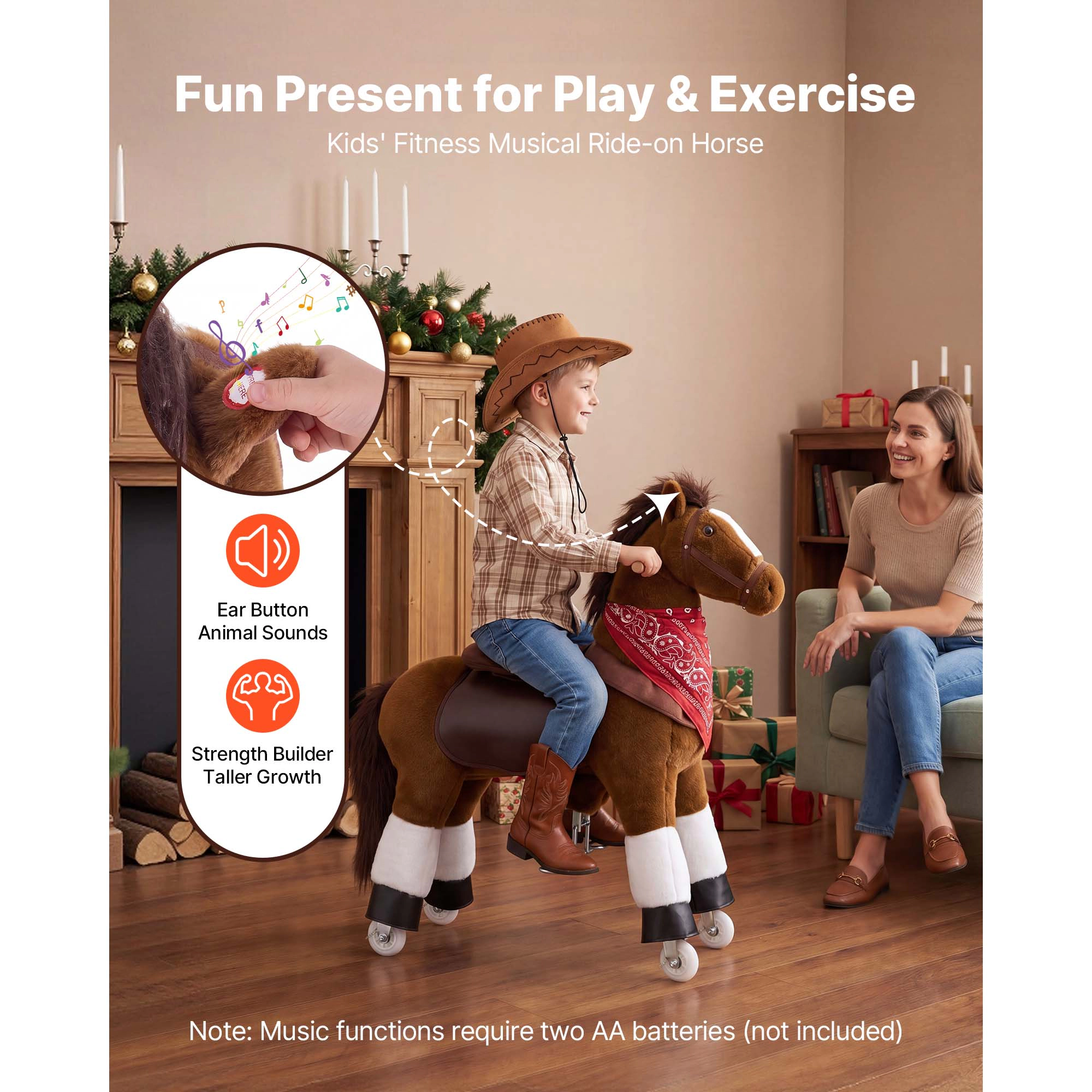 HONGGE Ride On Horse Riding Toys for Kids, No Battery Required, Smooth Wheels, Max Load Capacity for Ages