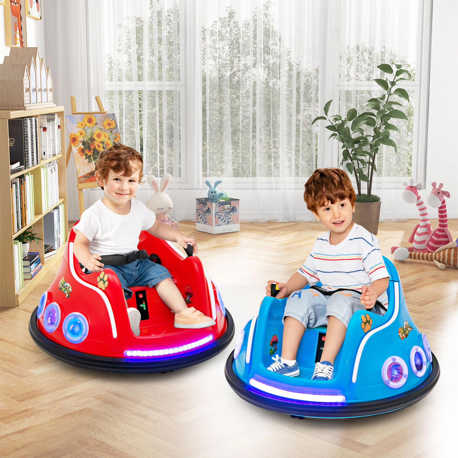 12V Kids Bumper Car Parent Remote 360-Degree Spin Dual Joysticks and LED Lights Electric Ride On Toy Ages 3-8 Navy