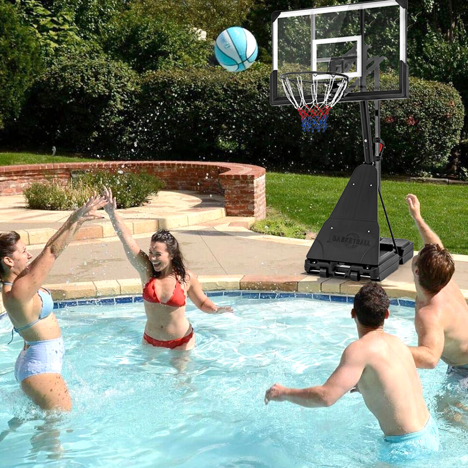 SUGIFT 4.9-ft to 10-ft 10-Level Adjustable Portable Basketball Hoop with 44-in PC Backboard and Rebounder