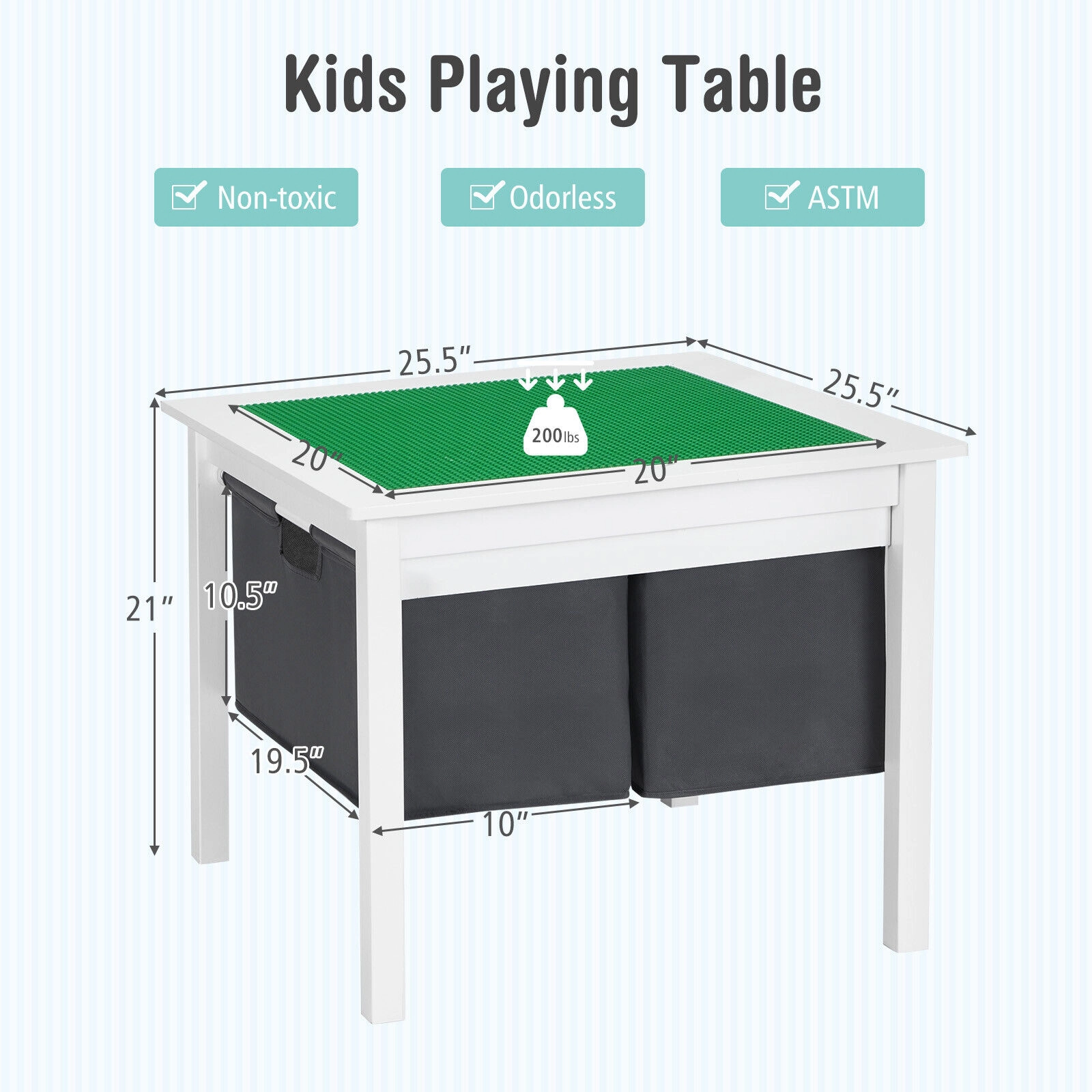 SUGIFT White 2 Fabric Drawers Kids 2-in-1 Double-Sided Activity Building Block Table