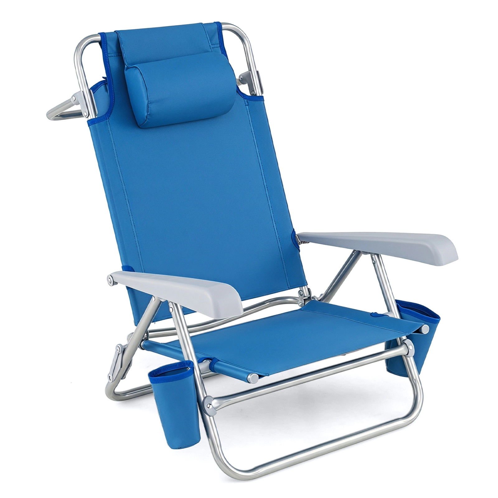 SUGIFT 2-Pack Portable Folding Beach Chair with 7-Position Backrest 330-lb Capacity Navy Blue