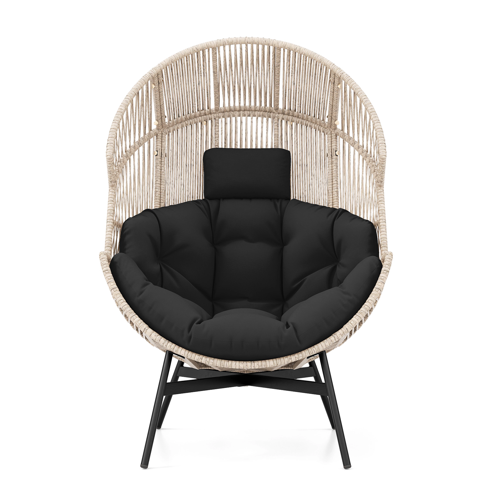SUGIFT Oversized PE Rattan Headrest Cushions Wicker Egg Lounge Chair 40-in x 38-in x 55-in 400-lb Capacity Black