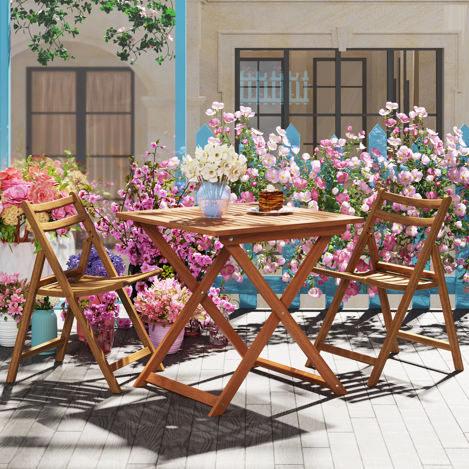 SlickBlue Portable Wooden Folding Table for Patio, Deck, Balcony, and Backyard Dining