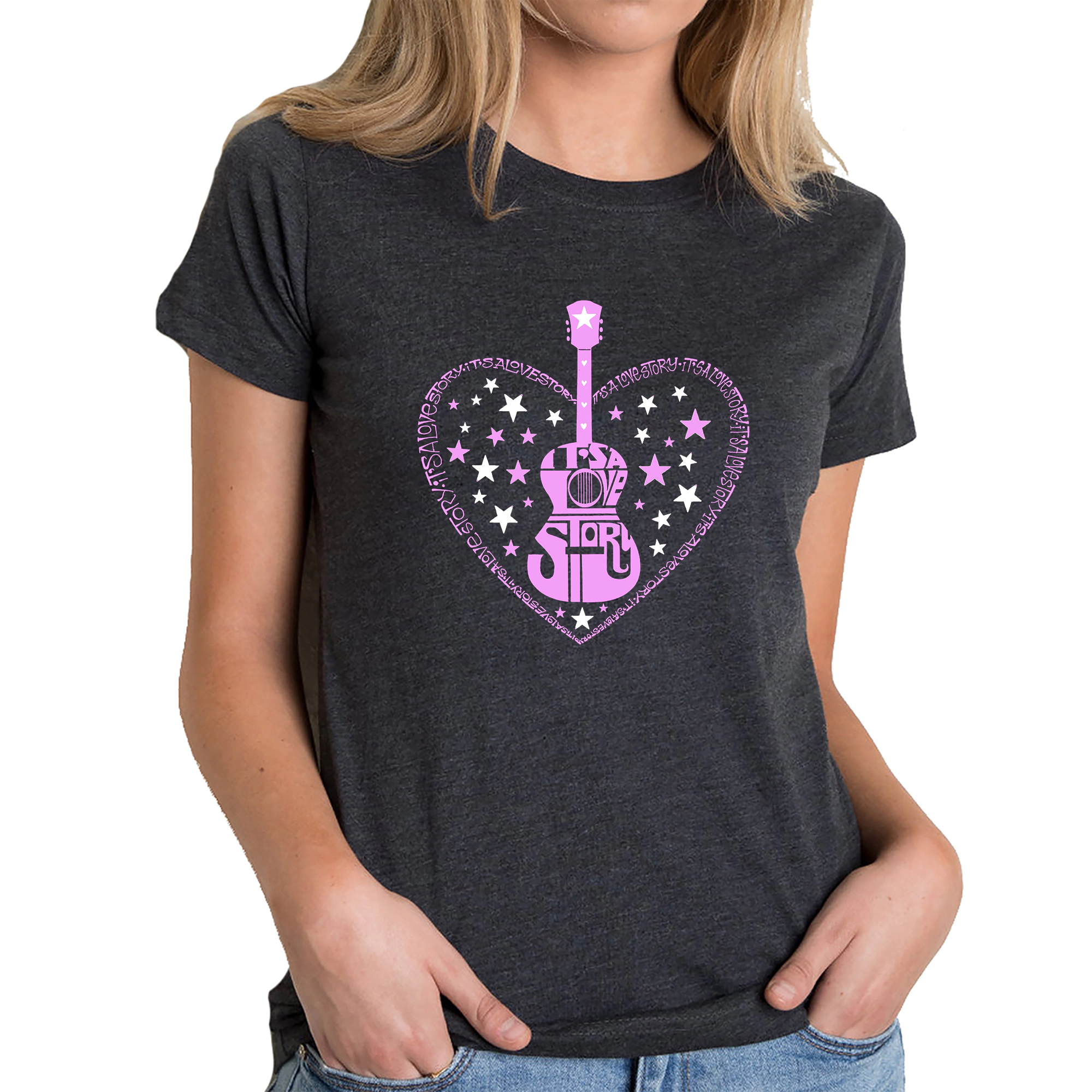 LA Pop Art Women's Cotton/Poly Blend Word T-Shirt - It's A Love Story