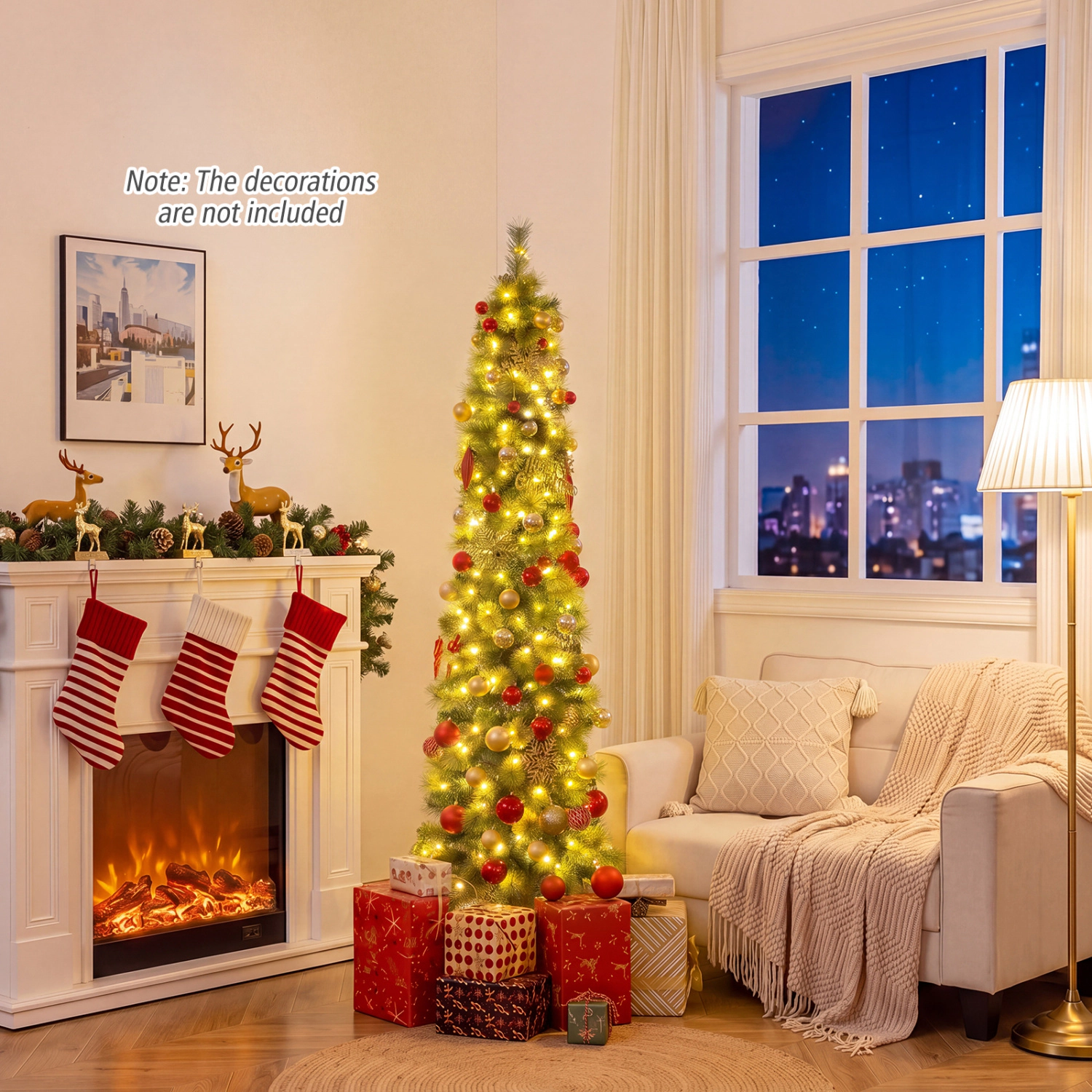 SlickBlue Skinny Artificial Christmas Tree with 8 Lighting Modes
