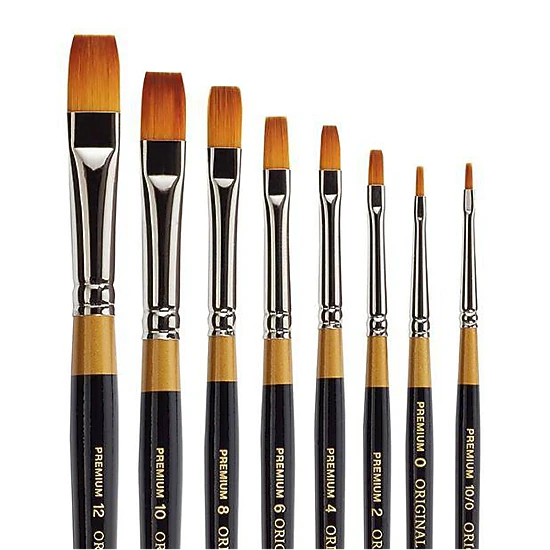 KINGART Original Gold 9300 Flat Golden Taklon Shader Brush Set - 8 pc